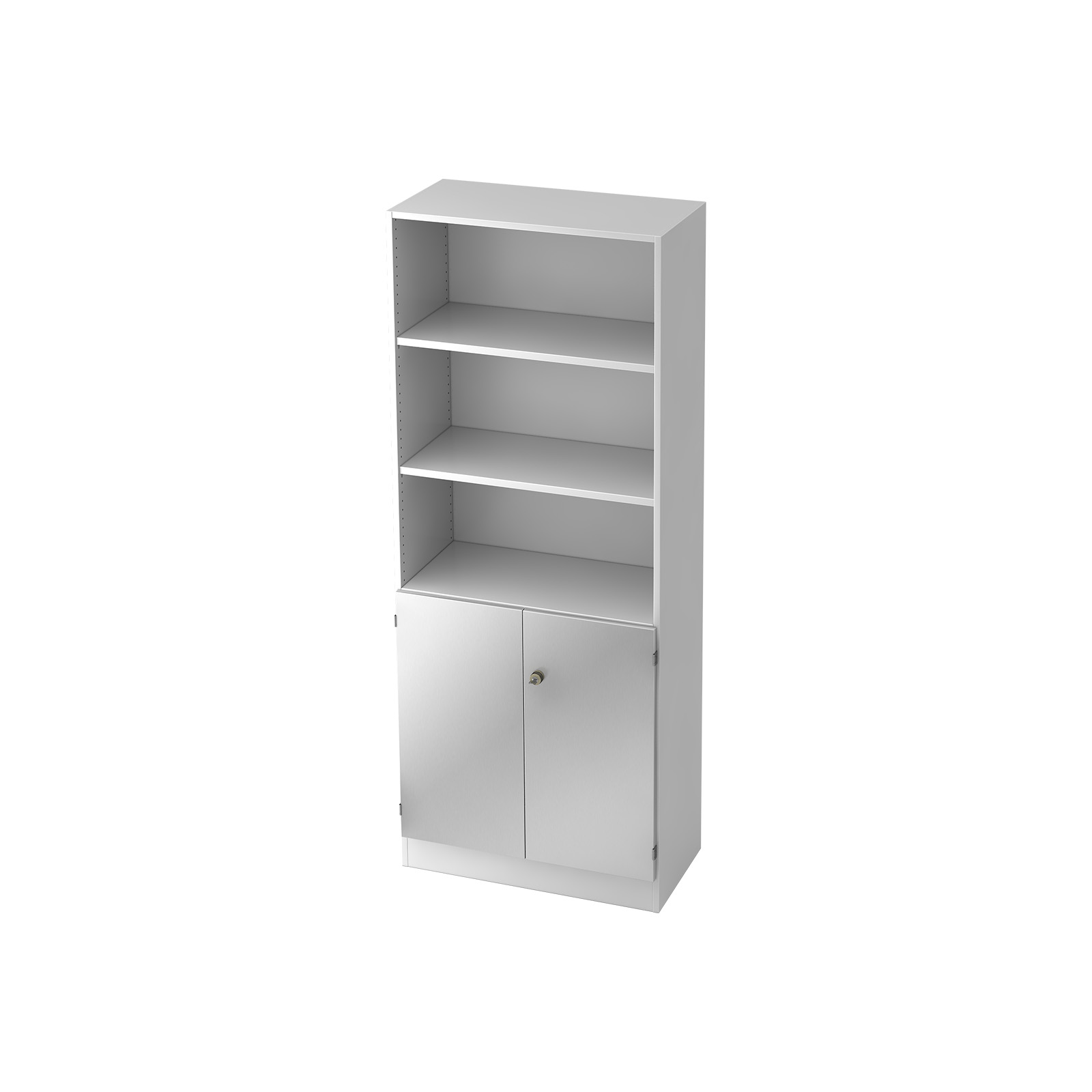 Hammerbacher Schrank-Regal Kombi 5 OH halboffen abschließbar Solid 6770 (Dekor Korpus: Weiß|Dekor Front: Silber)
