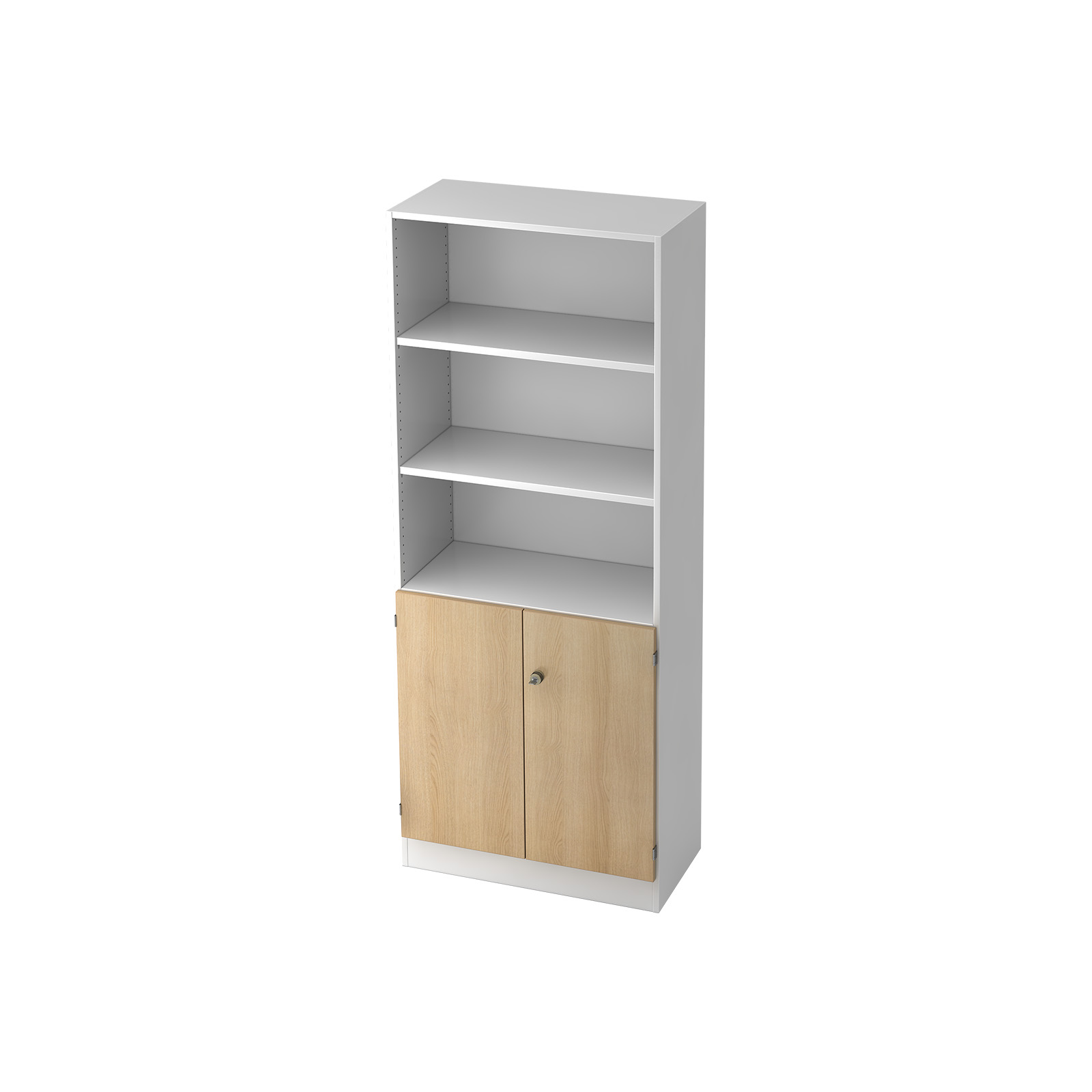Hammerbacher Schrank-Regal Kombi 5 OH halboffen abschließbar Solid 6770 (Dekor Front: Eiche|Dekor Korpus: Weiß)