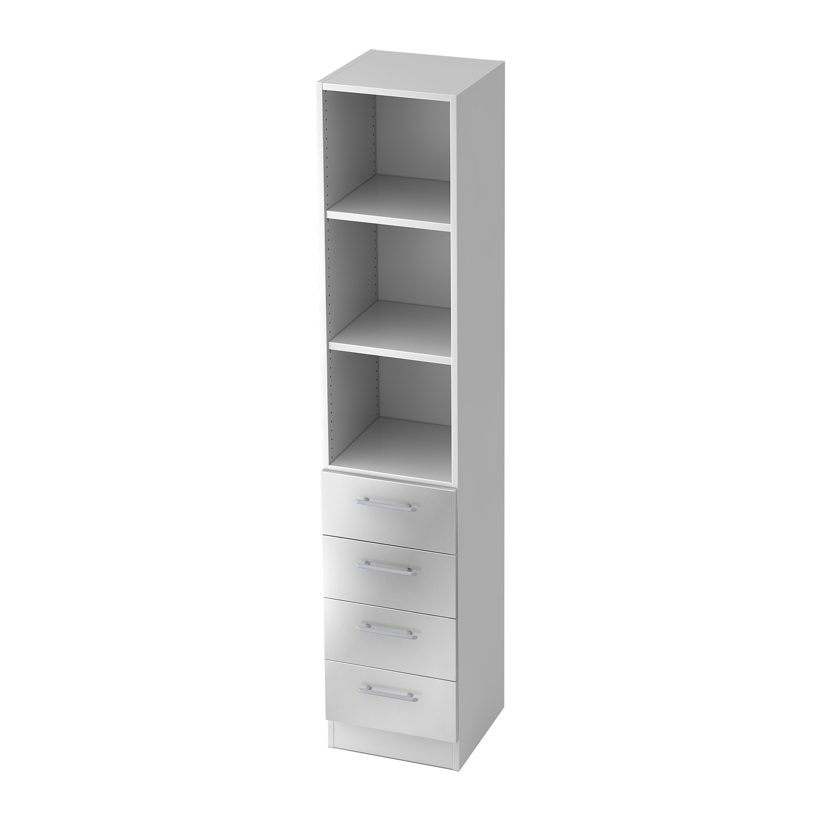 Hammerbacher Schubkasten-Regal Kombi 5 OH Solid 7600 (Dekor Korpus: Weiß|Griff: Relinggriff|Dekor Front: Silber)