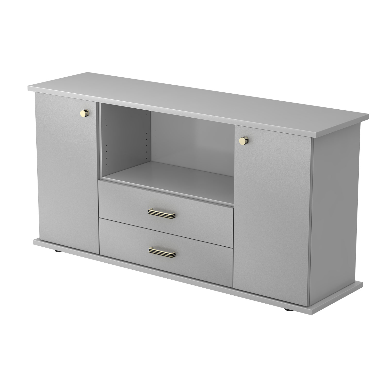 Hammerbacher Sideboard SBTS mit Türen und Schüben (Griff: Streifengriff|Dekor: Grau/Silber)