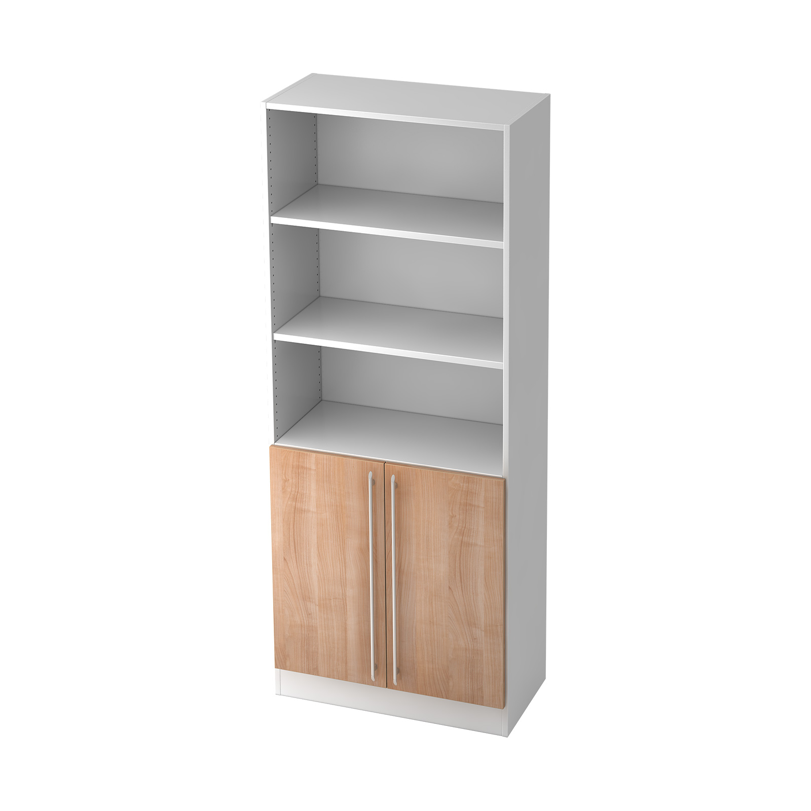 Hammerbacher Schrank-Regal Kombi 5 OH Solid 7700 (Dekor Korpus: Weiß|Griff: Relinggriff|Dekor Front: Nussbaum)