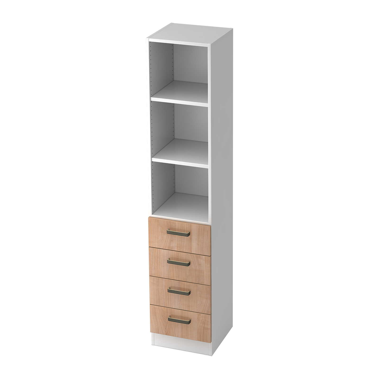 Hammerbacher Schubkasten-Regal Kombi 5 OH Solid 7600 (Dekor Korpus: Weiß|Griff: Streifengriff|Dekor Front: Nussbaum)