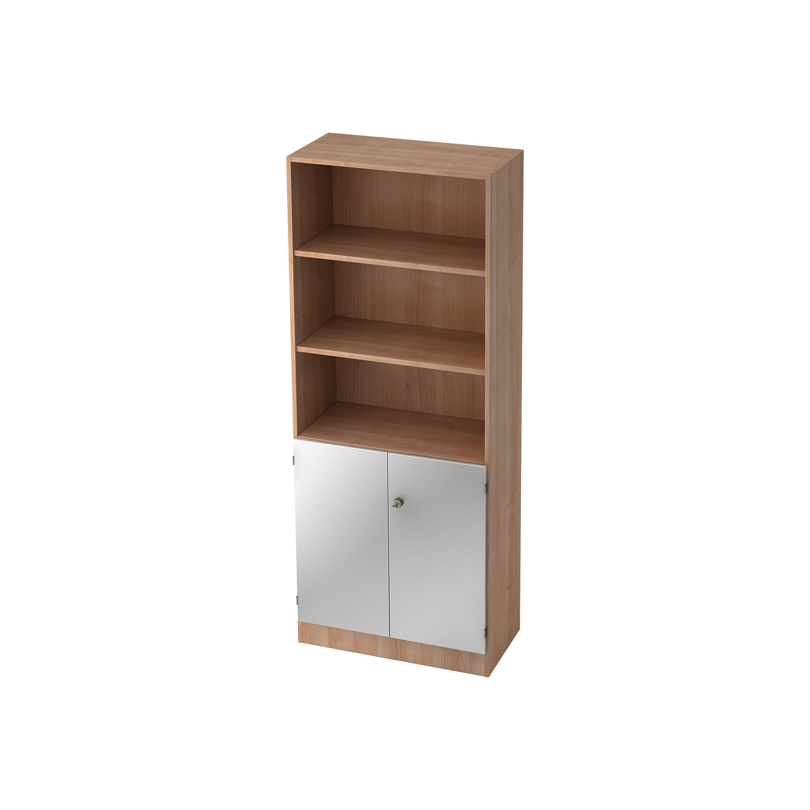 Hammerbacher Schrank-Regal Kombi 5 OH halboffen abschließbar Solid 6770 (Dekor Korpus: Nussbaum|Dekor Front: Silber)