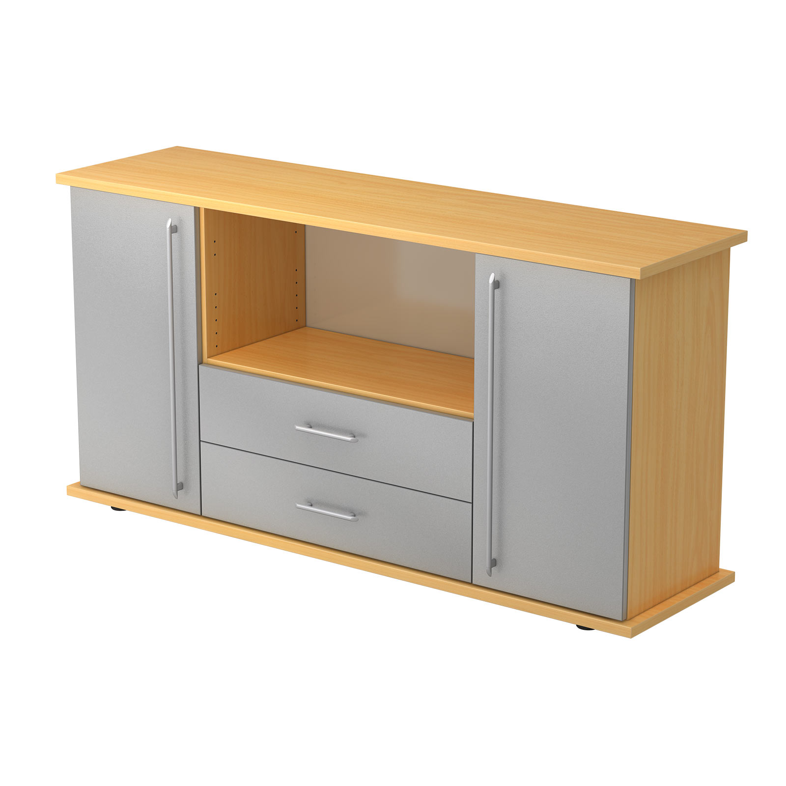 Hammerbacher Sideboard SBTS mit Türen und Schüben (Dekor: Buche/Silber|Griff: Relinggriff)