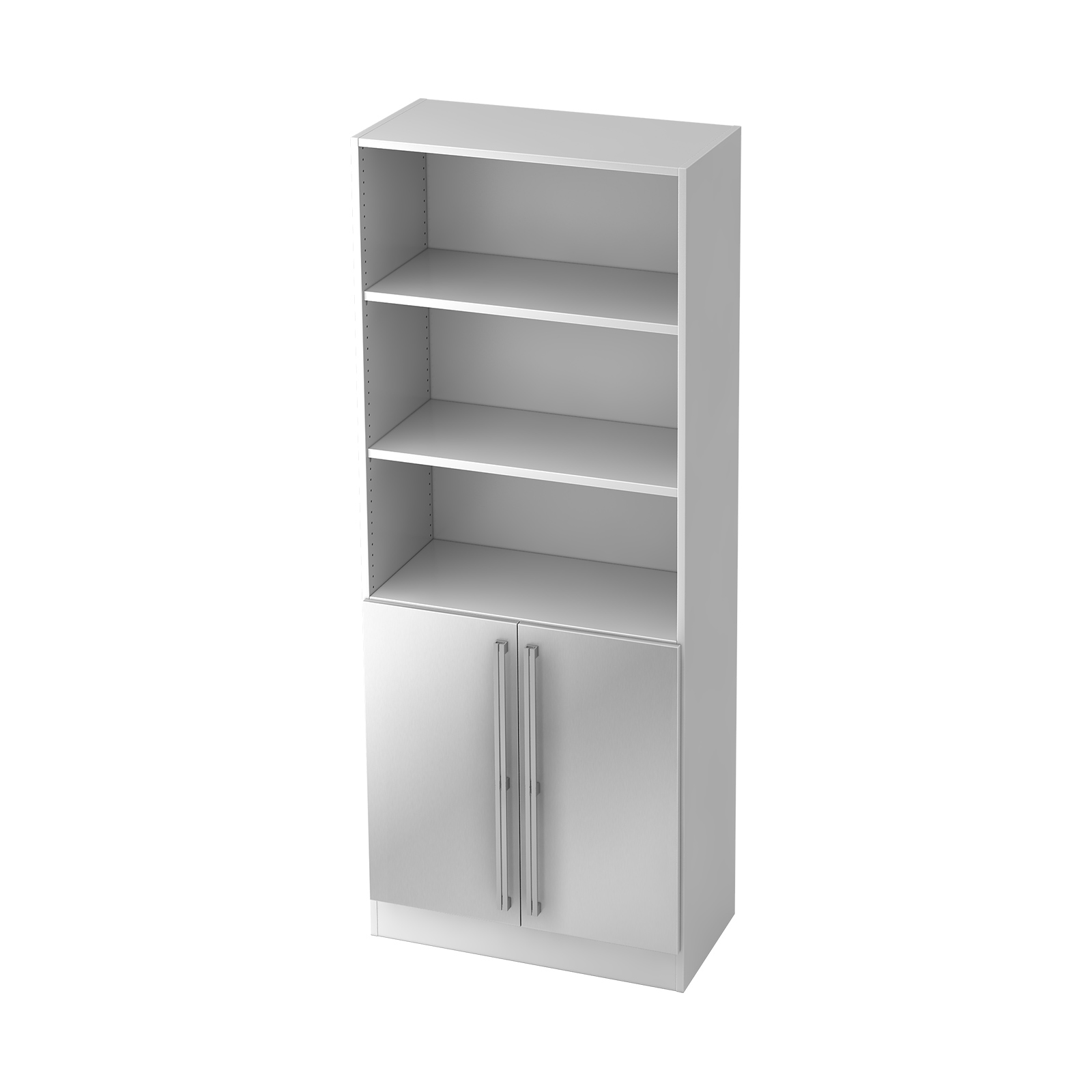 Hammerbacher Schrank-Regal Kombi 5 OH Solid 7700 (Griff: Chromgriff|Dekor Korpus: Weiß|Dekor Front: Silber)
