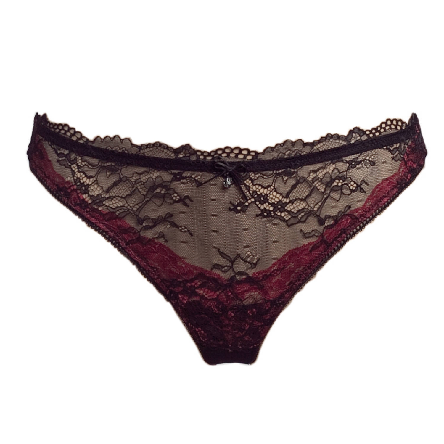 Escora eleganter String mit verspielter Spitze in schwarz und rot