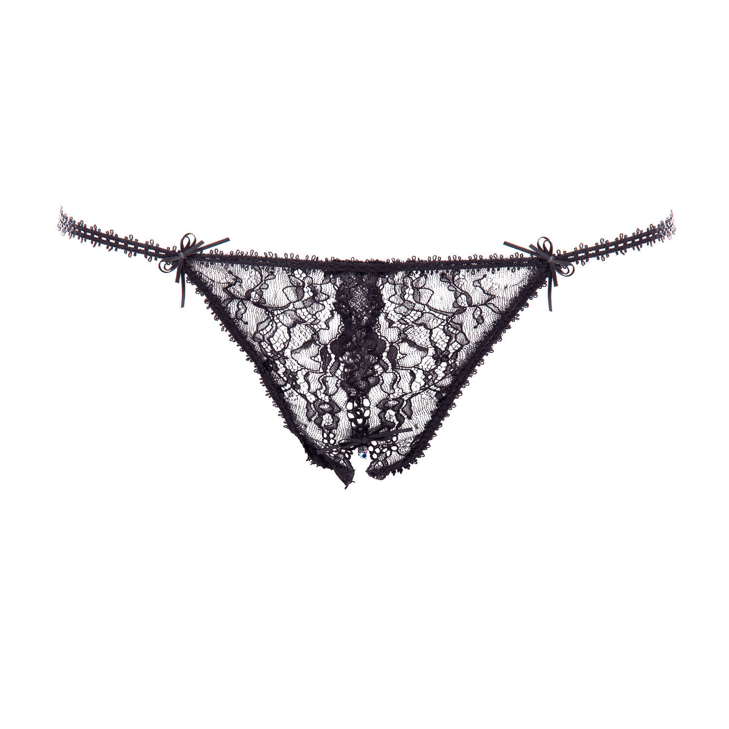 Escora aufregender String ouvert mit verspielter Spitze in schwarz und rot