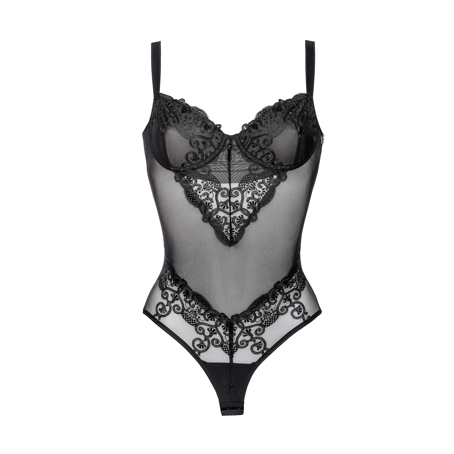 Escora Schwarzer Body aus Tüll mit Spitze