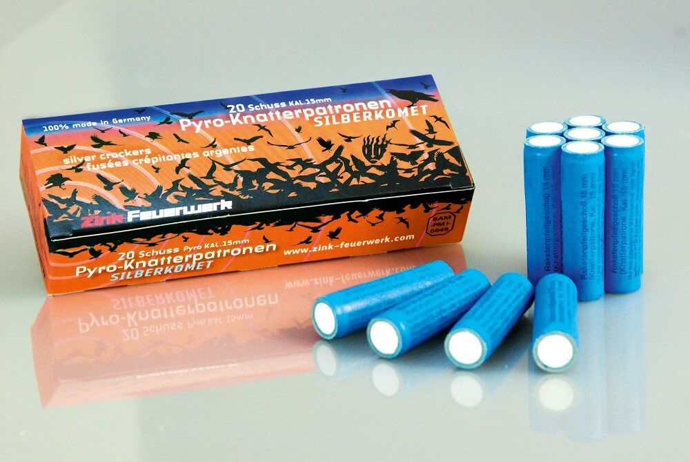 Zink Feuerwerk 15mm Knatterpatronen mit Silberkomet, 50 Schuss