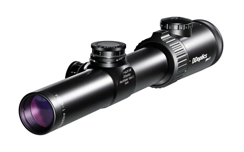 DDoptics Nighteagle V6 1-6x24 Gen3 MRAD 2BE Zielfernrohr Absehen: A4N, Leuchtpunkt: IFiber Leuchtpunktautomatik