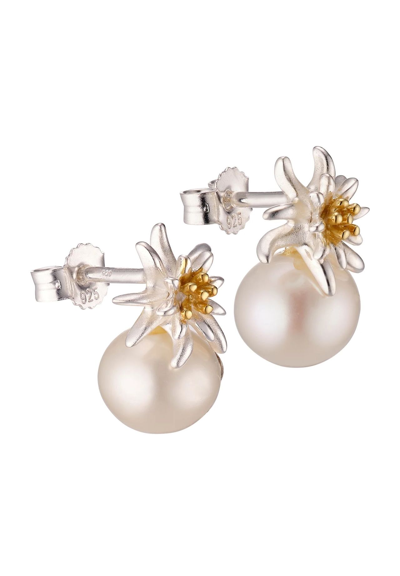 VANDENBERG Damen Ohrstecker 'Edelweiss Schleife', 925er Silber mit Süßwasserzuchtperle, SILBER