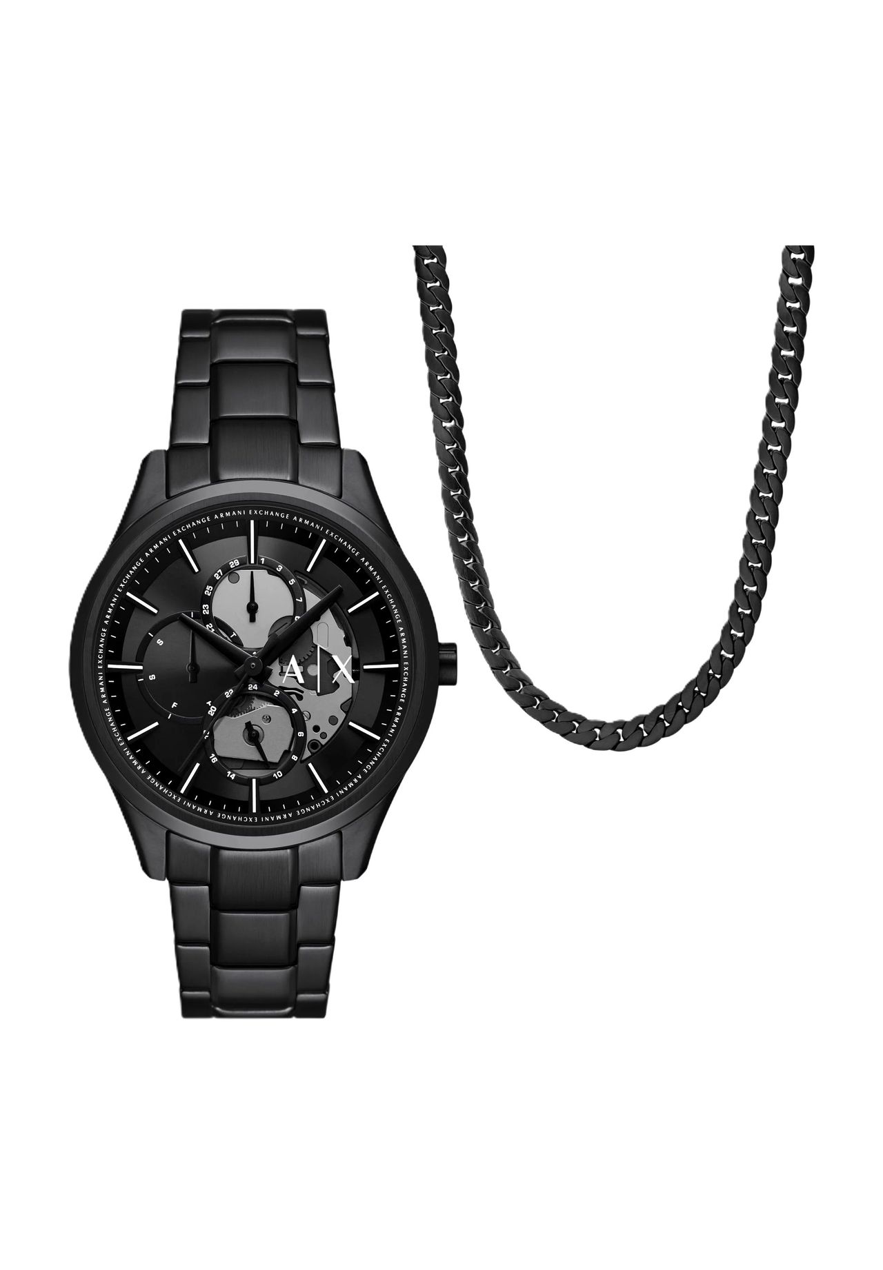 ARMANI EXCHANGE Herren Uhren-Set 'AX7160SET', Uhr und Kette, SCHWARZ