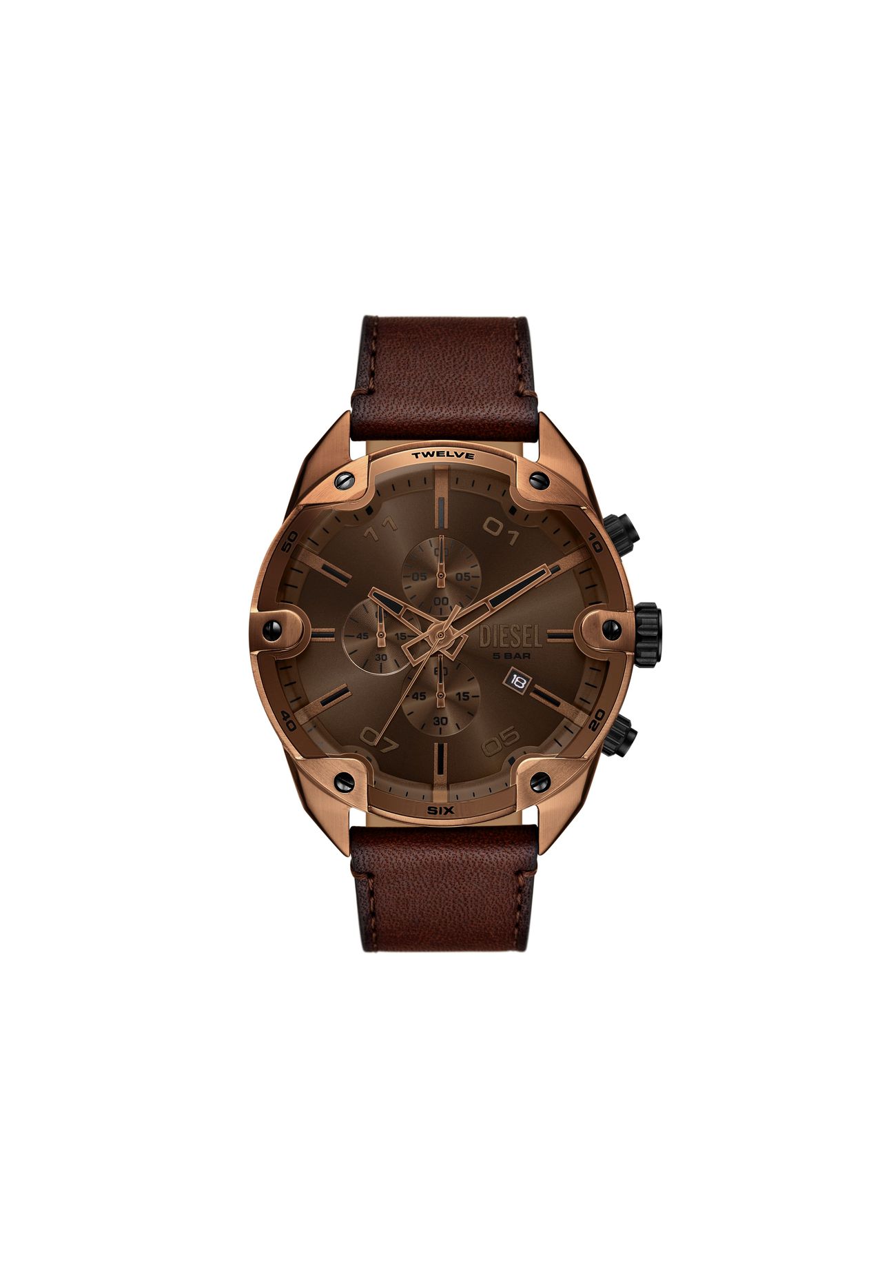DIESEL® Diesel Herrenuhr Spiked Chronograph Leder braun, DZ4698, Braun, 99