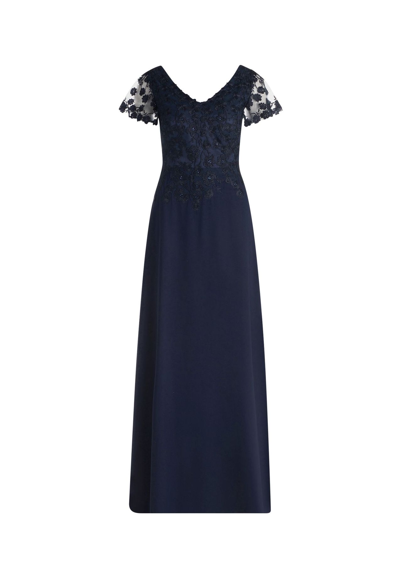 Vera Mont Abendkleid mit Stickerei, blau, 40