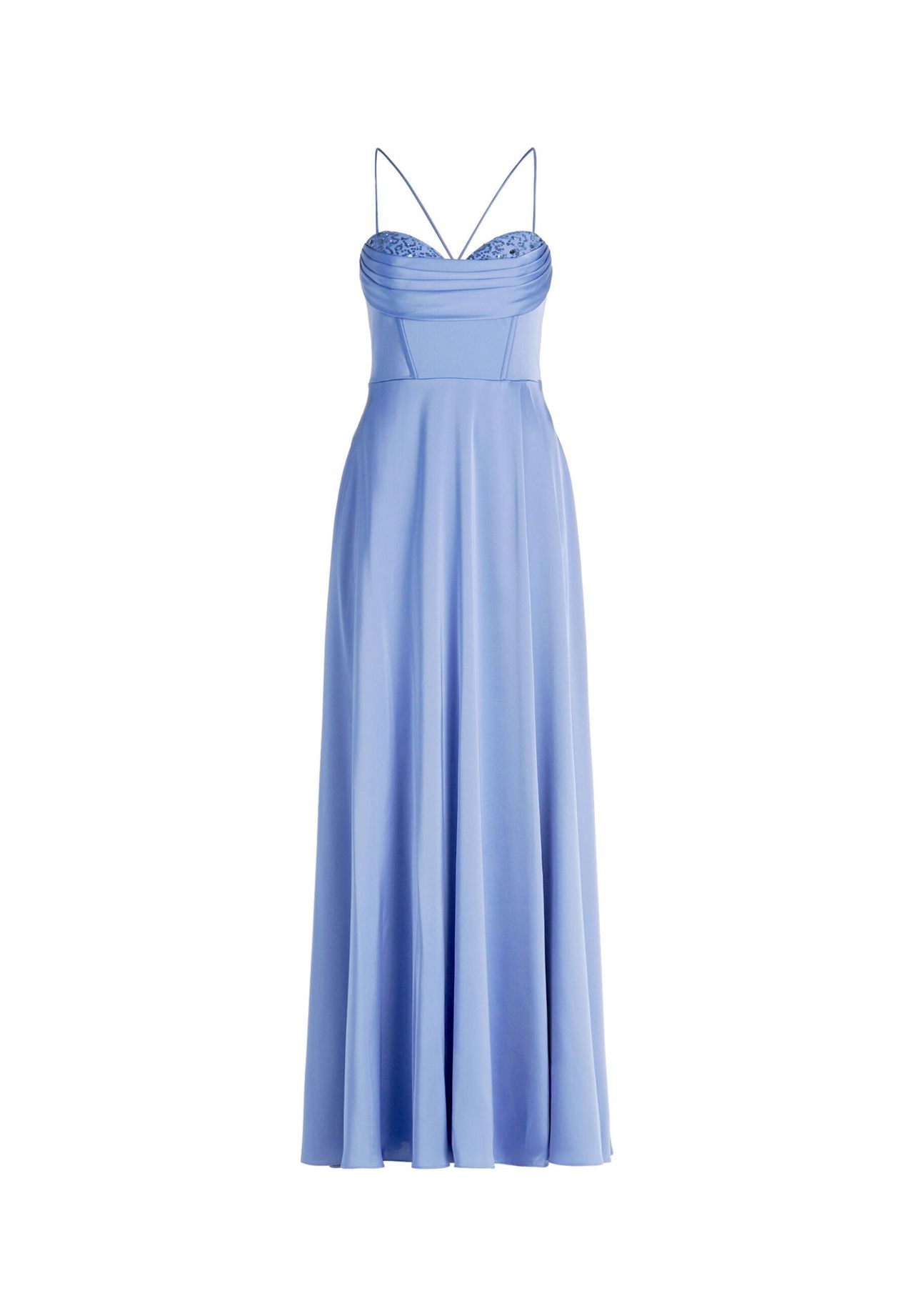 Vera Mont Abendkleid mit Wasserfallausschnitt, blau, 40