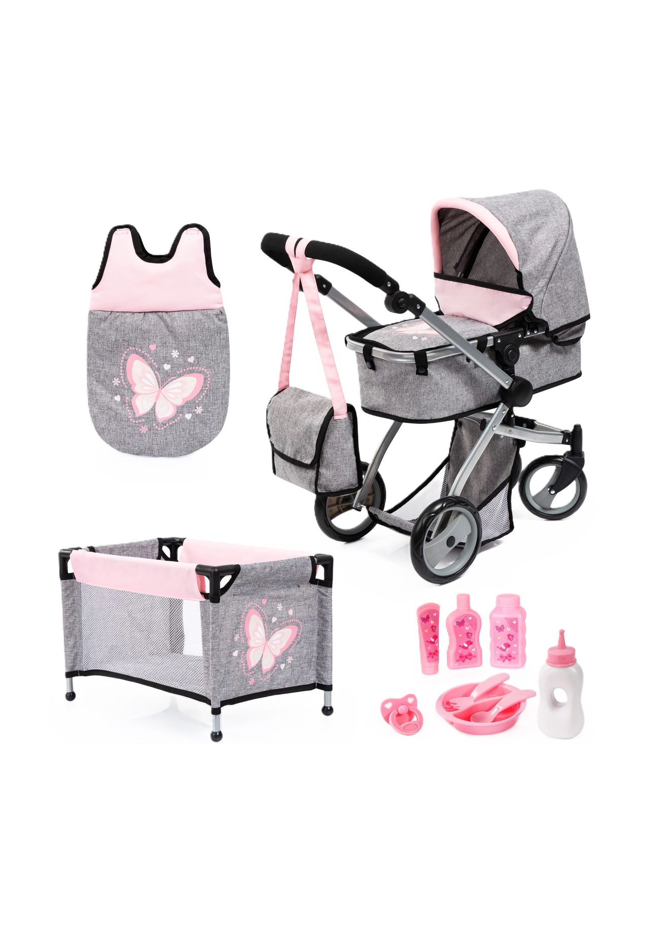 bayer Kombi-Puppenwagen Mega Set, grau, 99