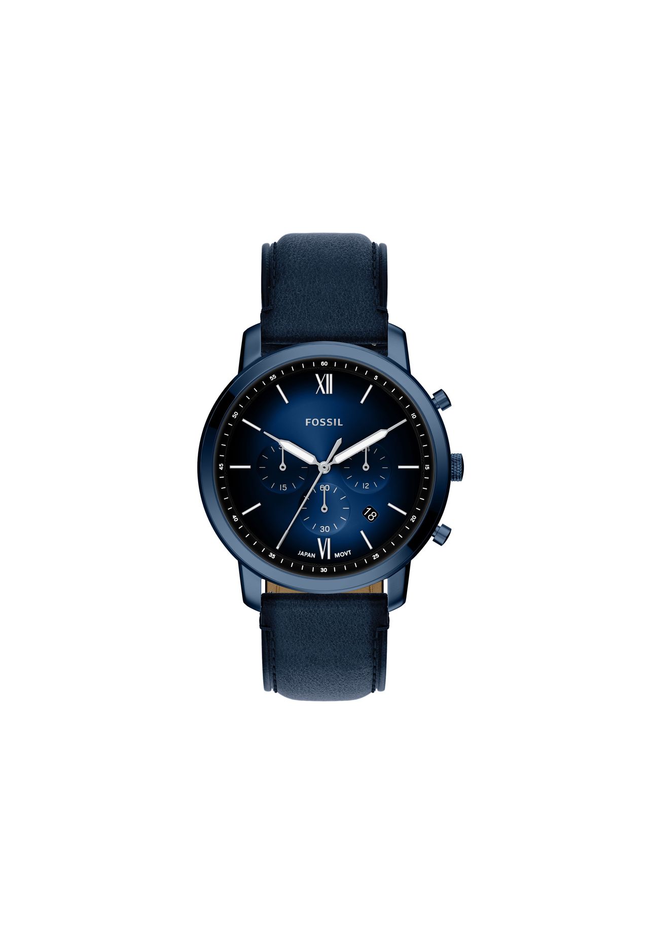 Fossil Herrenuhr Neutra Chronograph, marineblaues Lederarmband, FS6168, Blau, 99