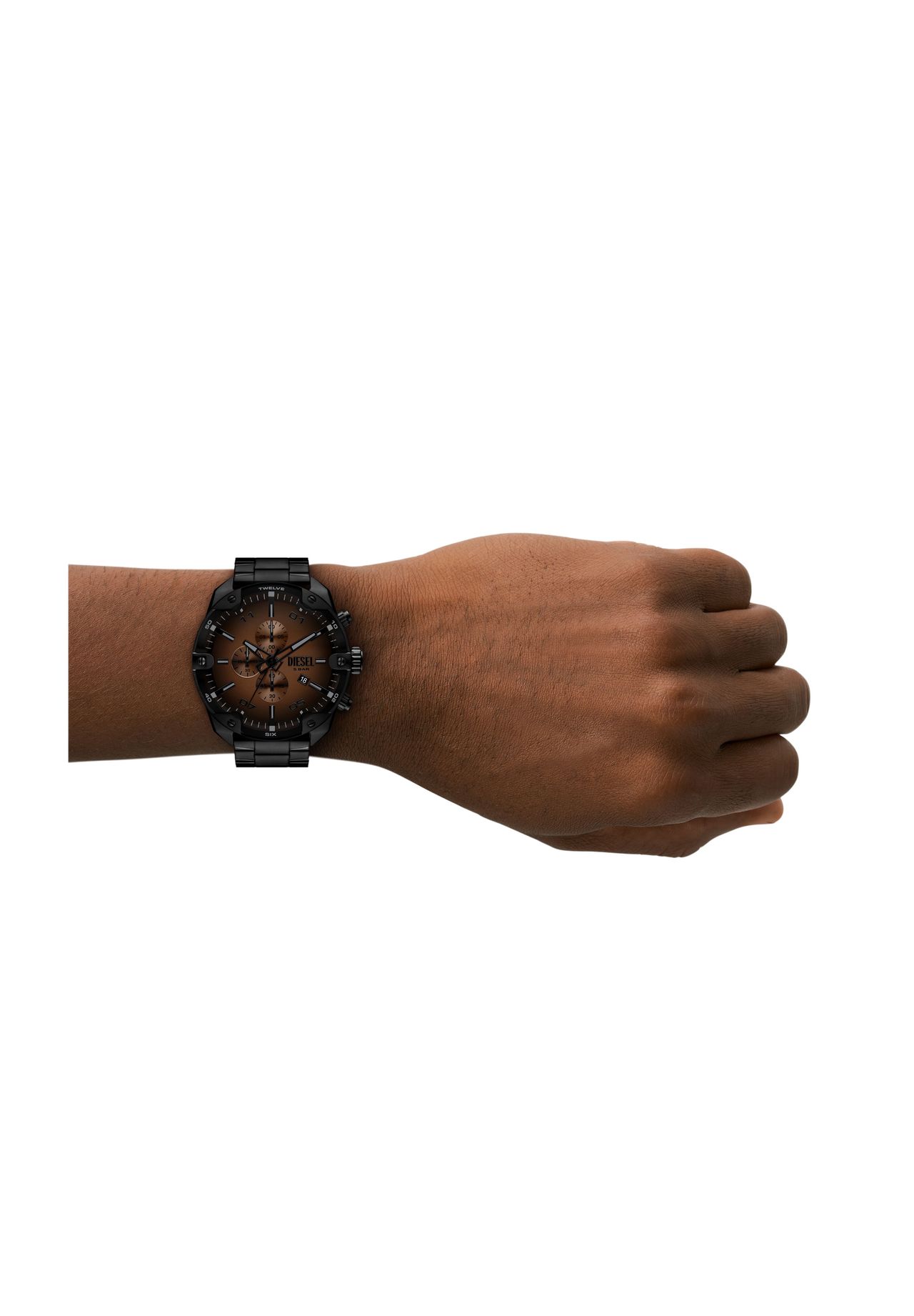 DIESEL® Diesel Herren-Chronograph mit Spikes, schwarze Edelstahluhr, DZ4691, Schwarz, 99