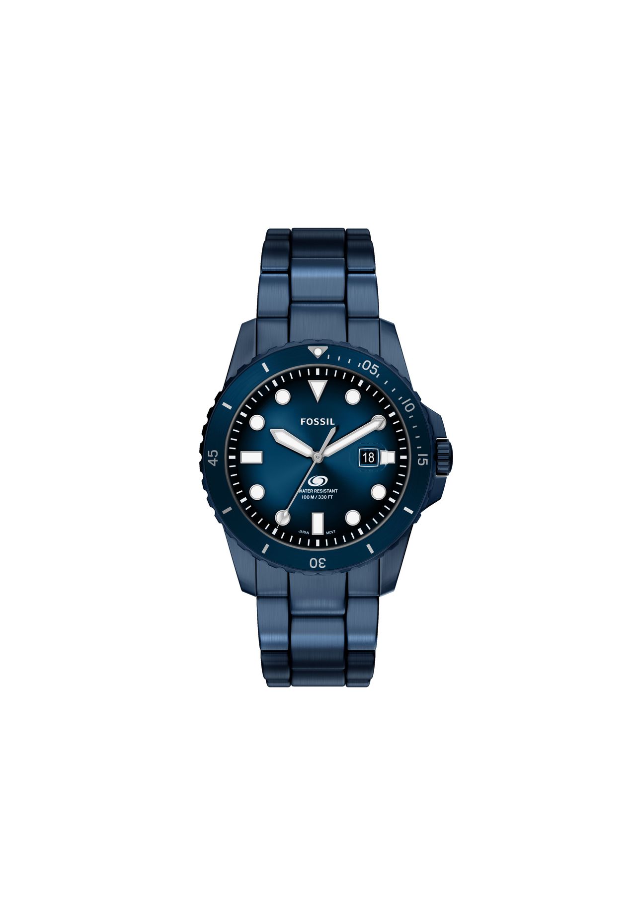 Fossil Herrenuhr Blue Dive Dreizeiger-Armbanduhr aus marineblauem Edelstahl, FS6166, Blau, 99