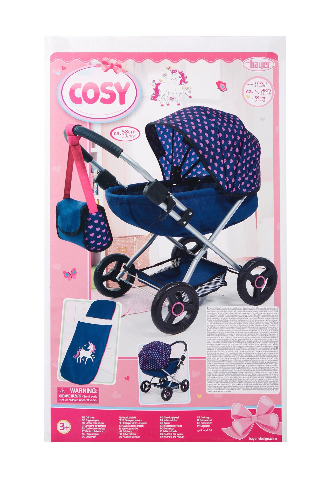 bayer Puppenwagen 'Cosy Einhorn', blau, 99