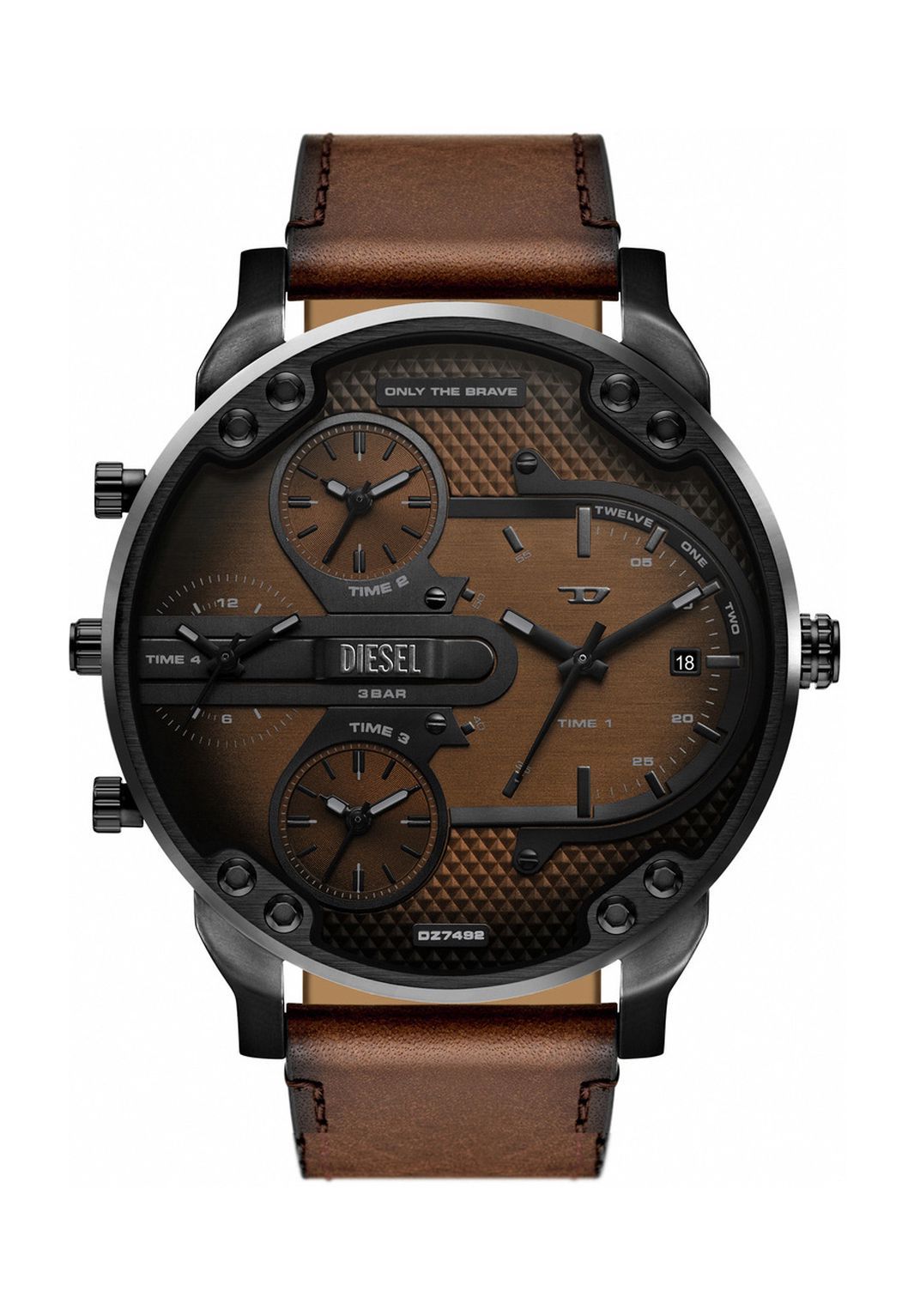 DIESEL® Diesel Herrenuhr Mr. Daddy Slim mit mehreren Uhrwerken, braunes Leder, DZ7492, Schwarz, 99