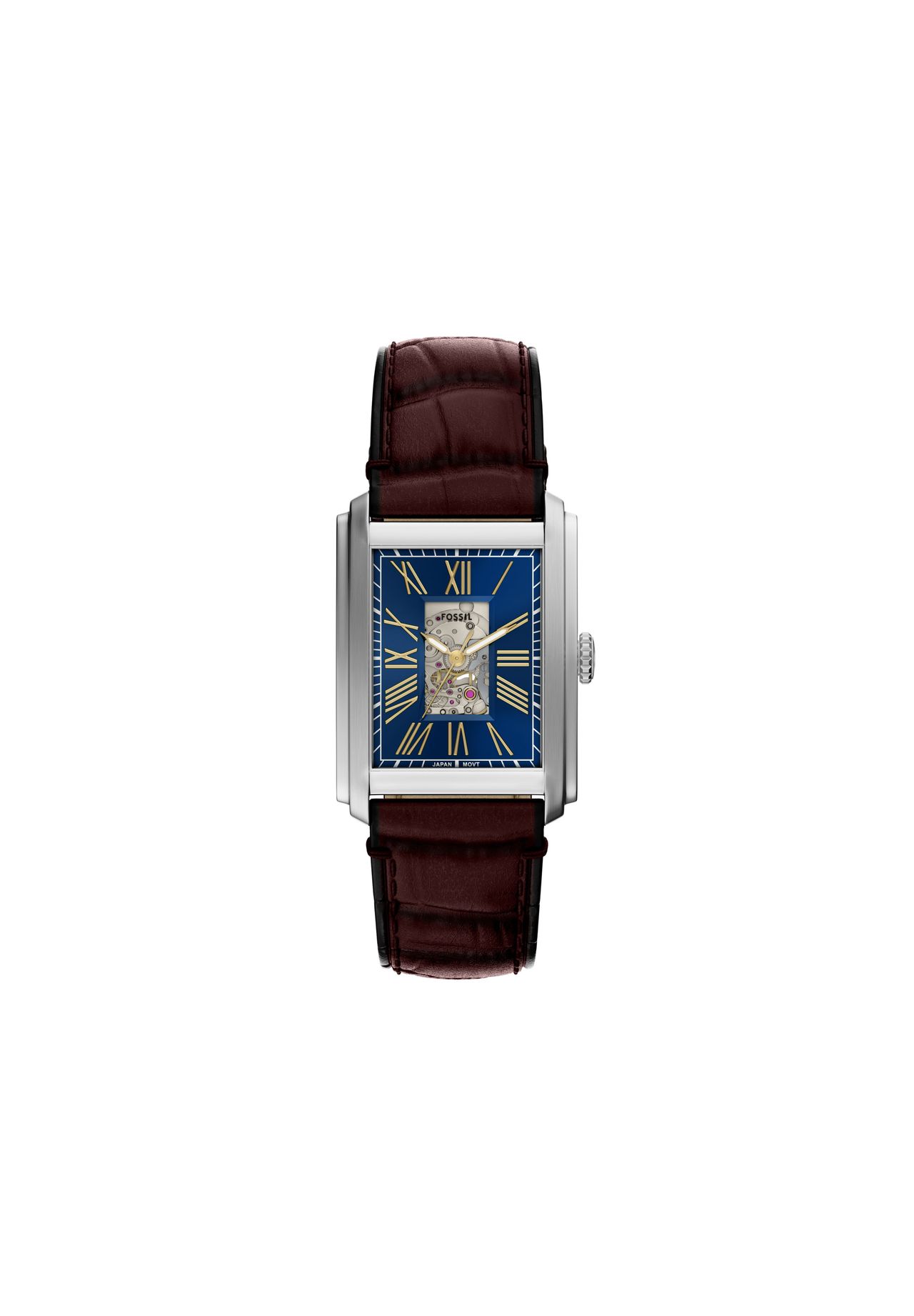 Fossil Herrenuhr Carraway Automatikwerk Leder Krokoprägung braun, ME3273, Silber, 99