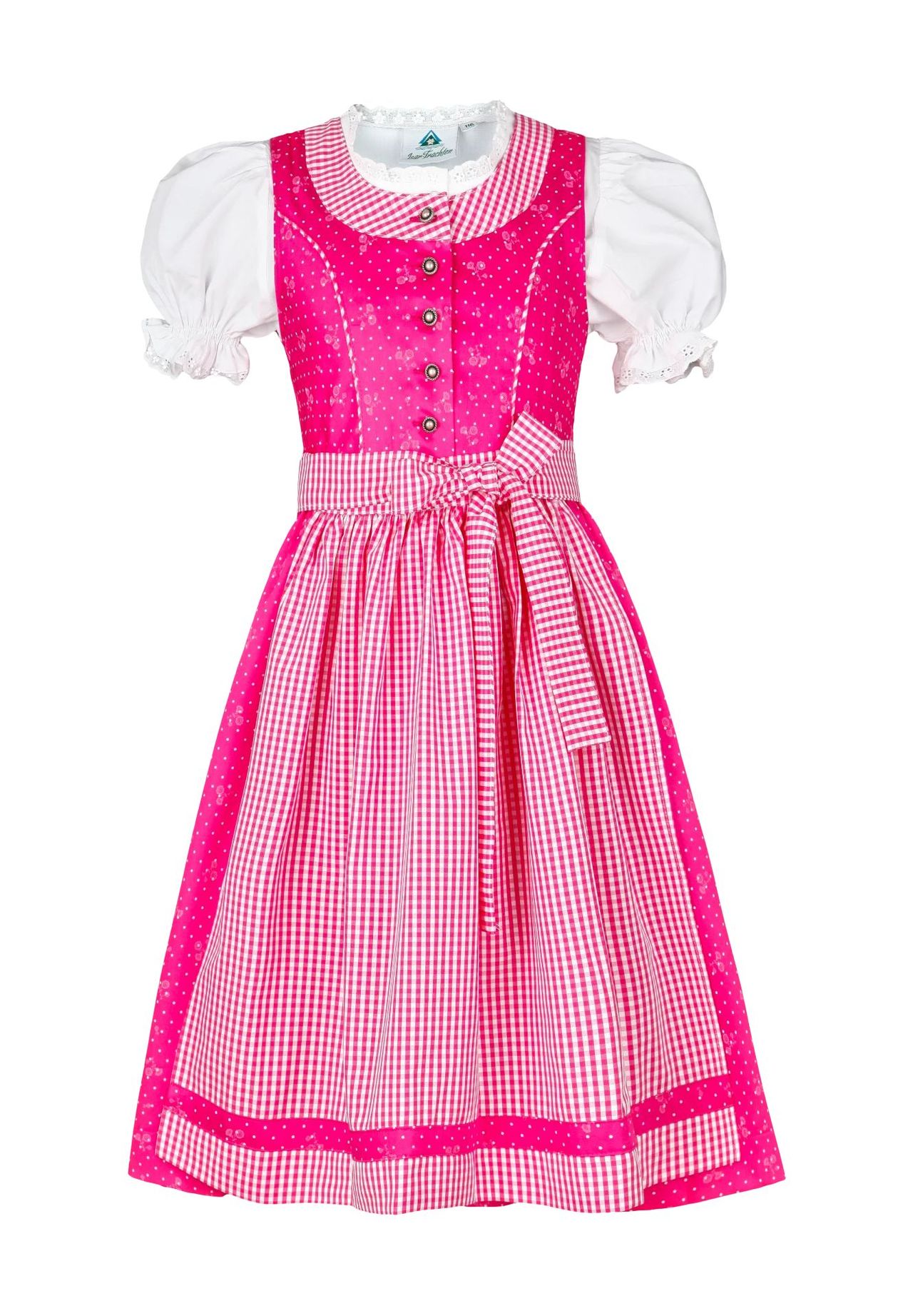 Isar Trachten Dirndl, Puffärmel, Spitzenbordüren, für Kinder, pink, 128