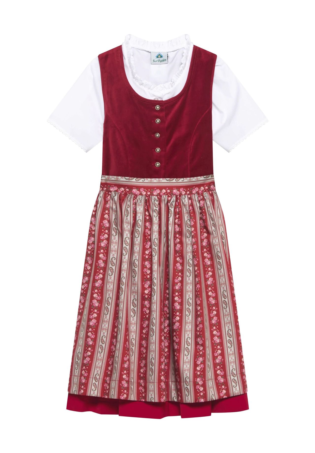 Isar Trachten Dirndl, gemusterte Schürze, für Kinder, rot, 110