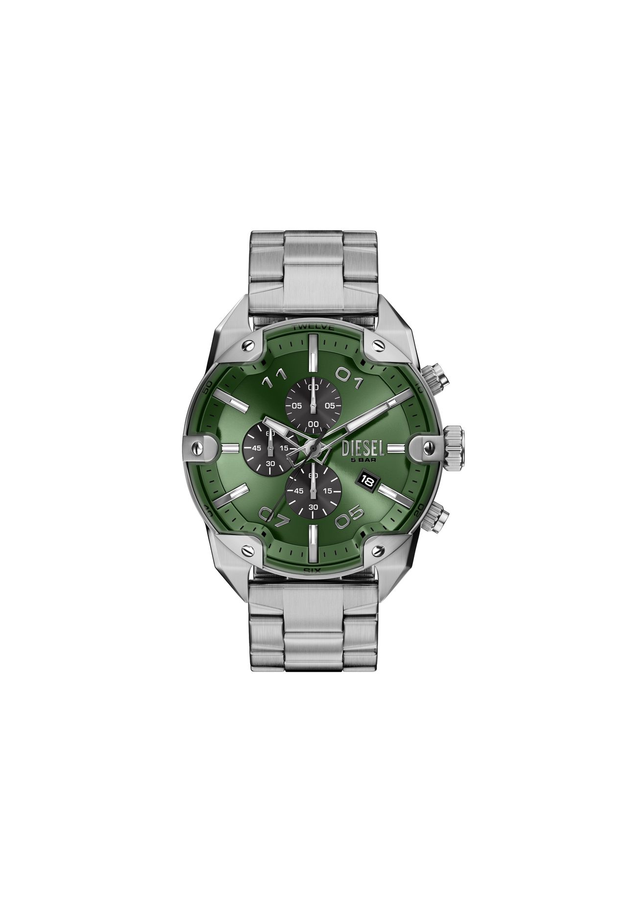 DIESEL® Diesel Herren-Chronograph mit Stacheldesign, Edelstahl, DZ4712, Silber, 99