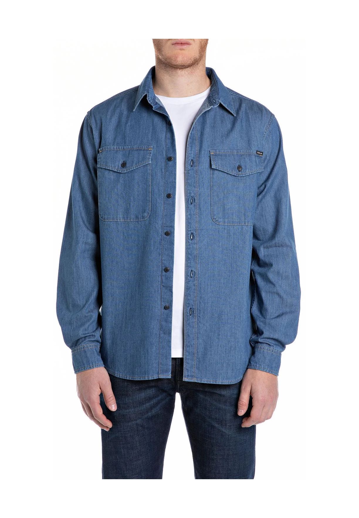 REPLAY Jeanshemd, Langarm, Kent-Kragen, für Herren, blau, XL