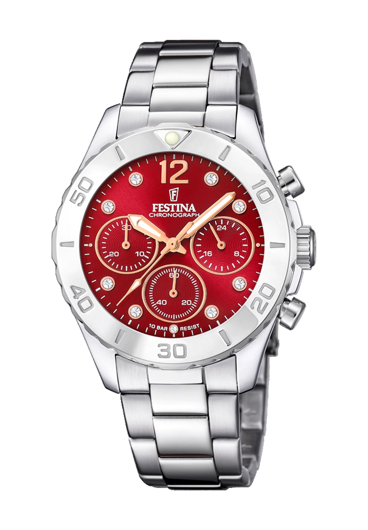 FESTINA Damen Chronograph, SILBER/BORDEAUX