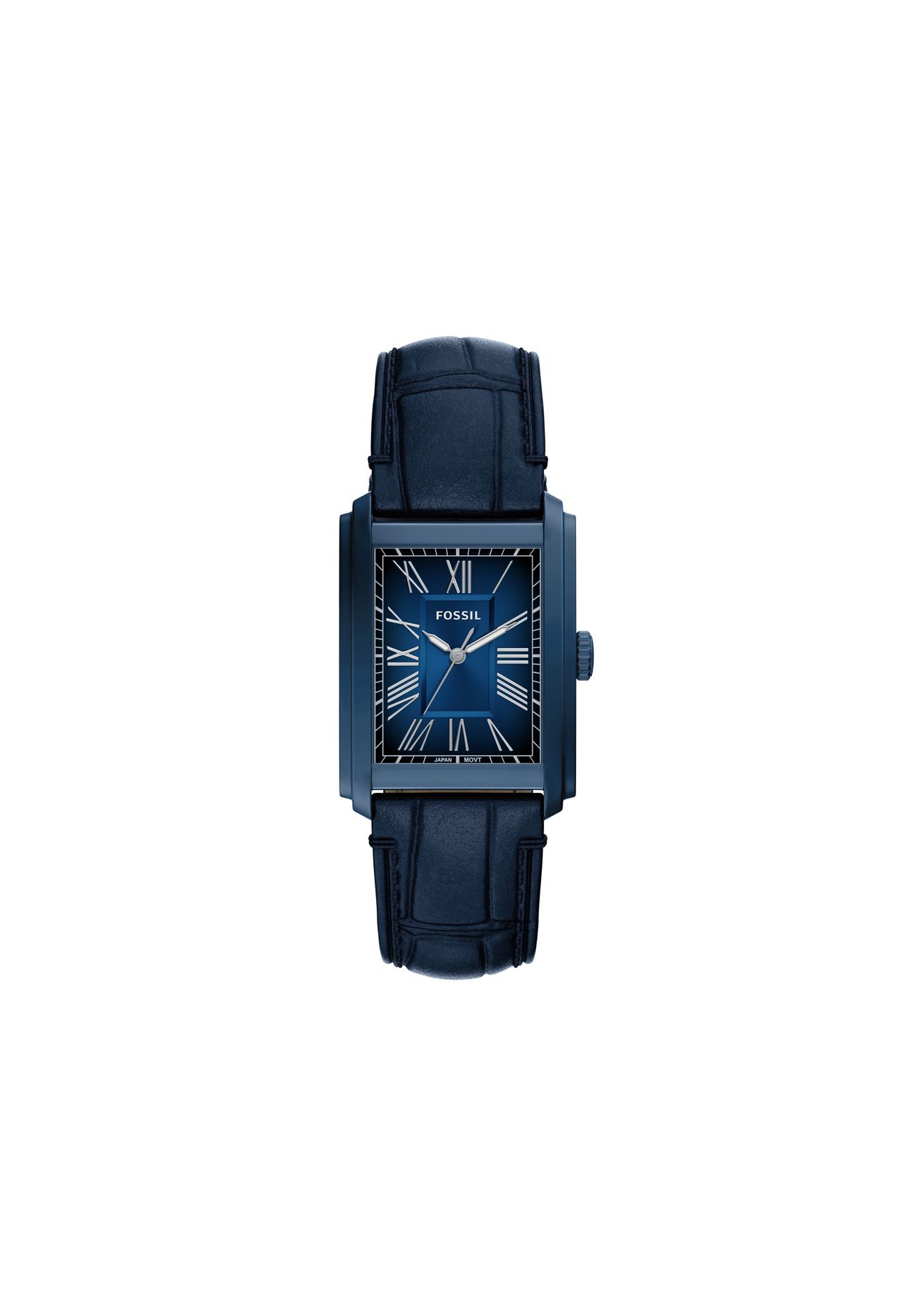 Fossil Herrenuhr Carraway mit drei Zeigern, marineblaues Krokodilleder, FS6170, Blau, 99