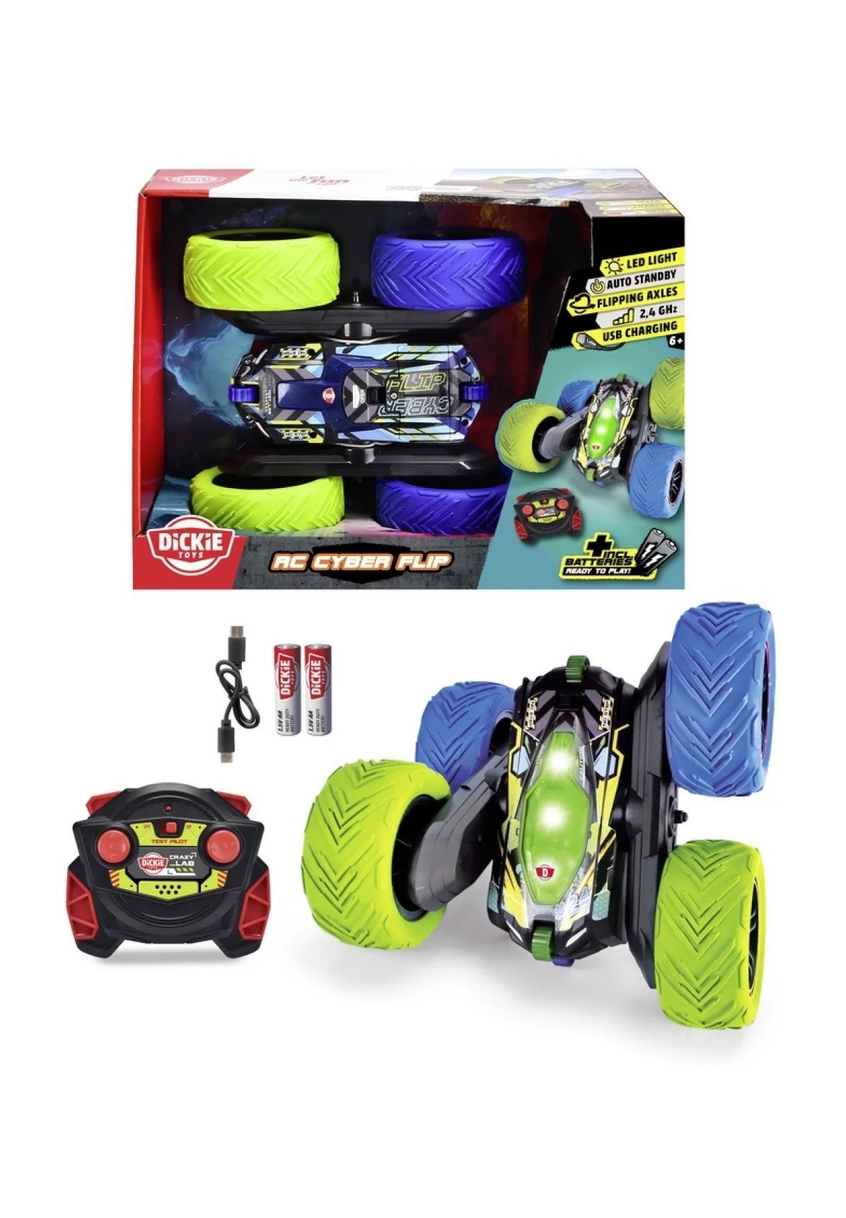 DICKIE TOYS Ferngesteuertes Auto RC Cyber Flip, blau|grün