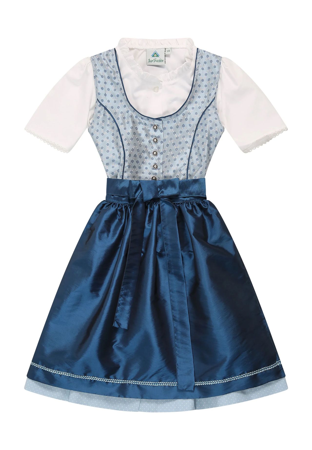 Isar Trachten Dirndl, Stehkragen, Schleife, für Kinder, blau, 104