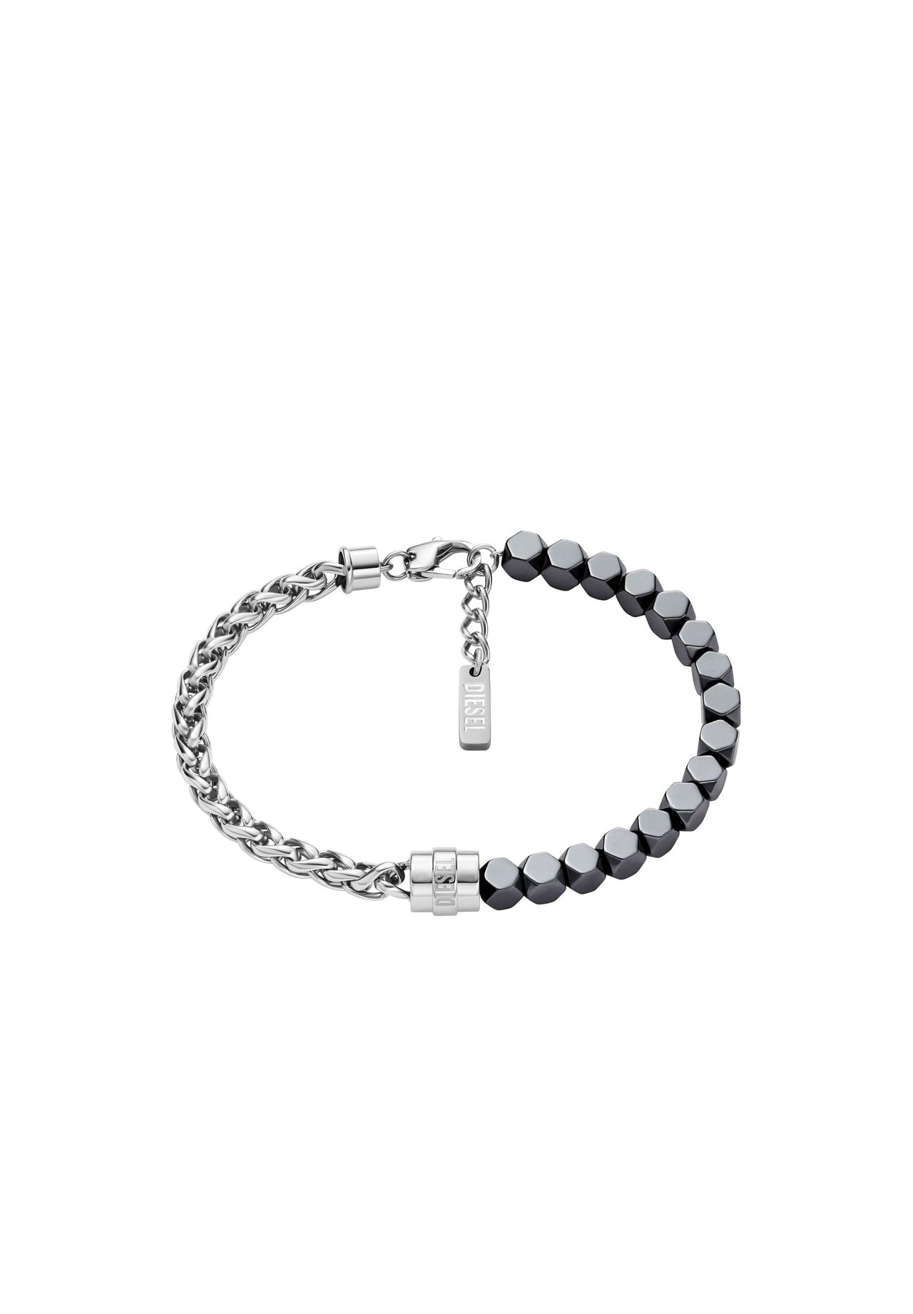 DIESEL® Diesel Herrenarmband Hämatit-Beads Edelstahl, DX1647931, Silber, 20