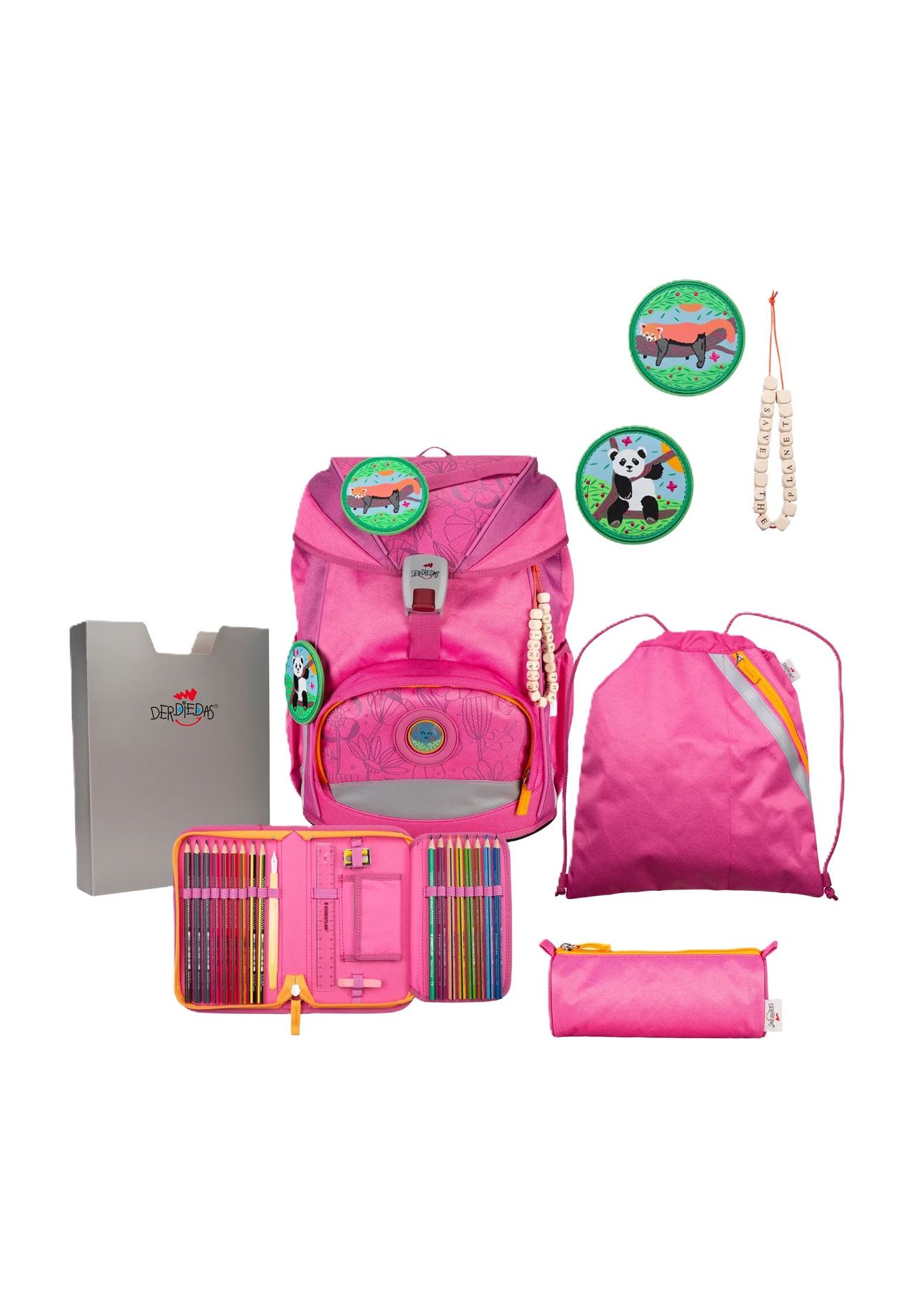DerDieDas® Schulrucksack -Set, 6-teilig, pink, 99