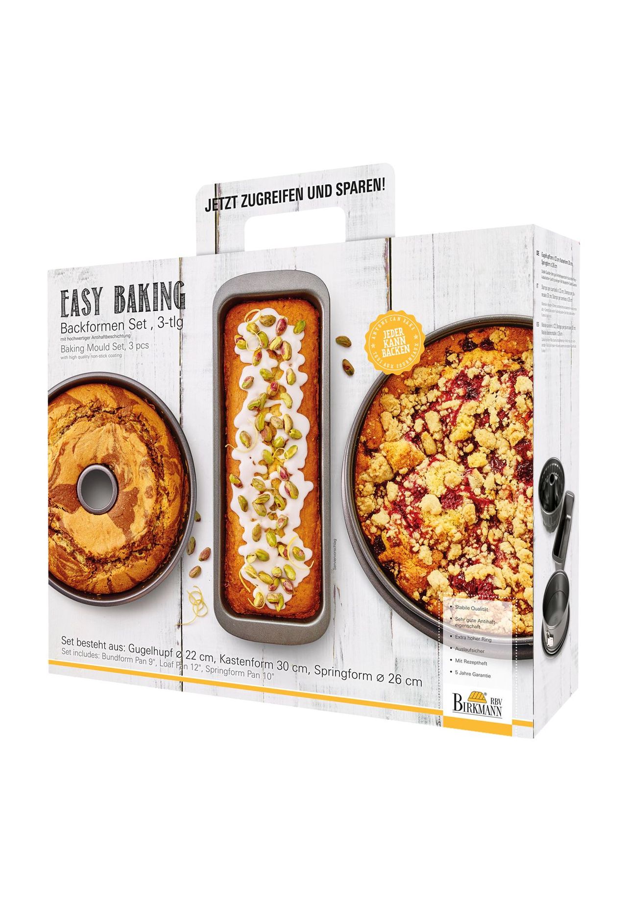 RBV Birkmann Backformen-Set 'Easy Baking', 3-teilig, grau