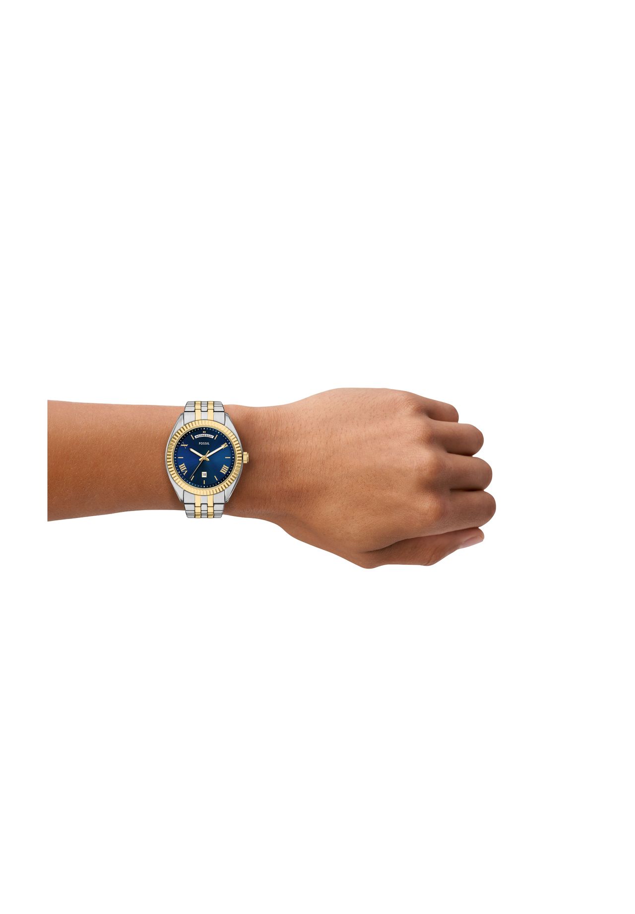 Fossil Herrenuhr Campbell 3-Zeiger-Werk Wochentag Datum Edelstahl zweifarbig, FS6141, Multi, 99