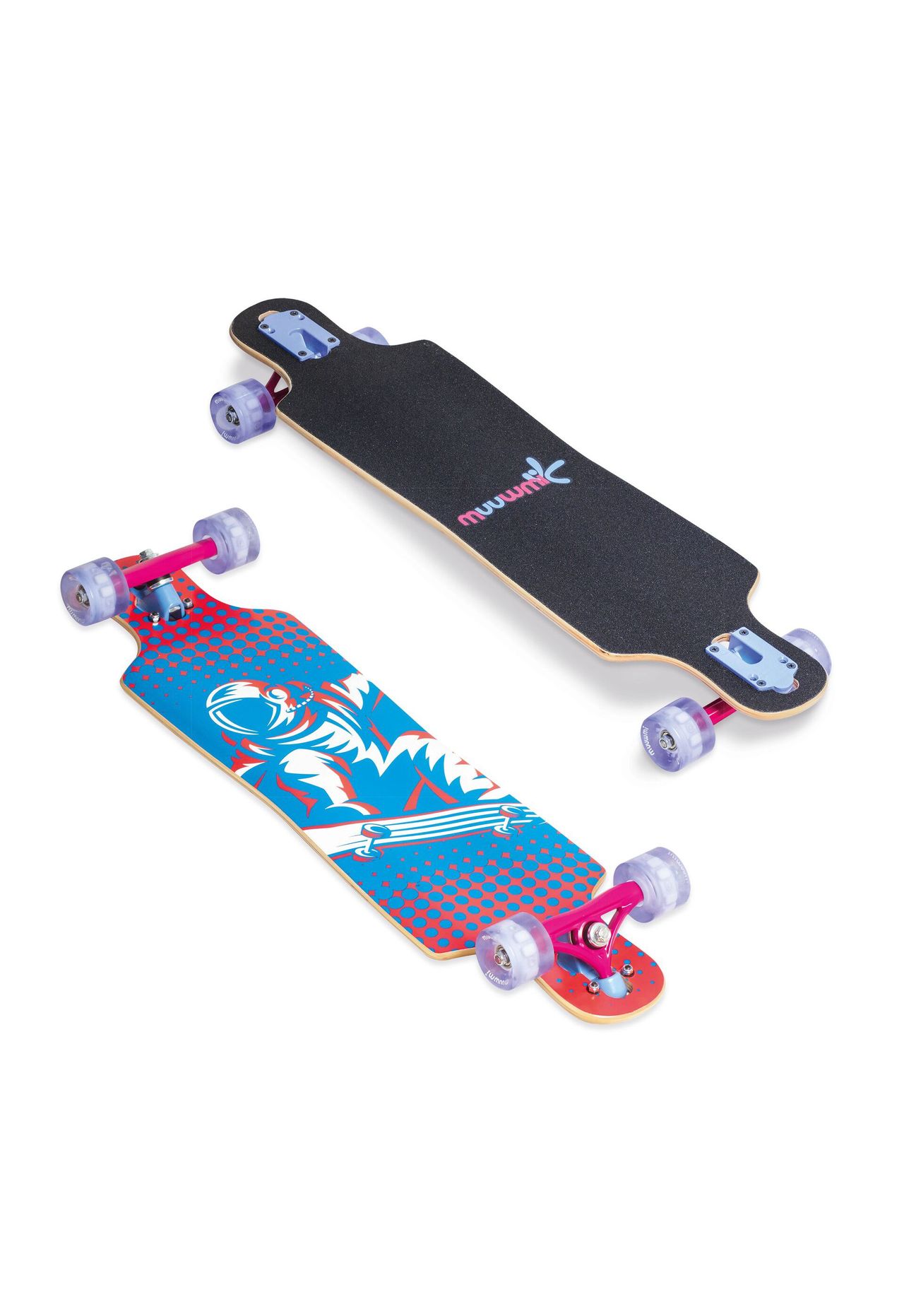 muuwmi Longboard Compact ABEC 7 Space, mit Leuchtrollen, blau, no size