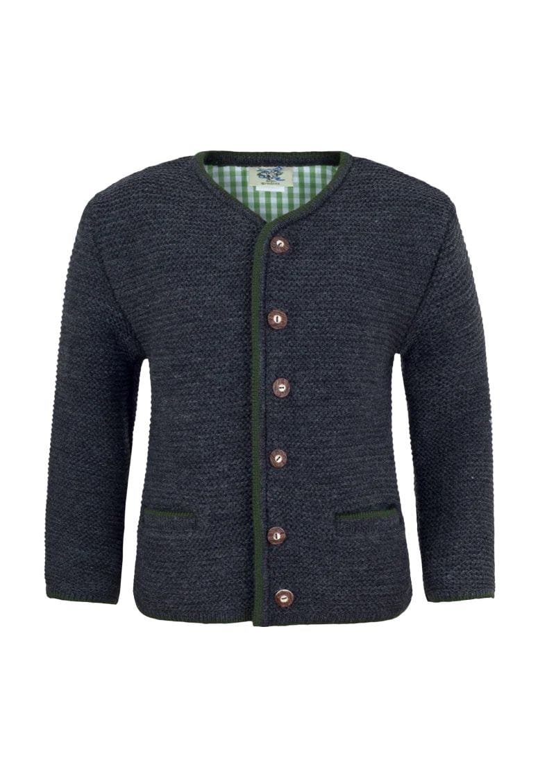 Isar Trachten Trachten-Strickjacke, Wollanteil, Linksstrick-Stil, für Kinder, grau, 104