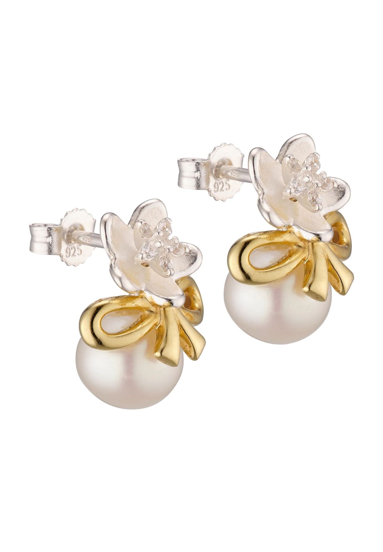 VANDENBERG Damen Ohrstecker 'Edelweiss', 925er Silber mit Süßwasserzuchtperle, BICOLOR