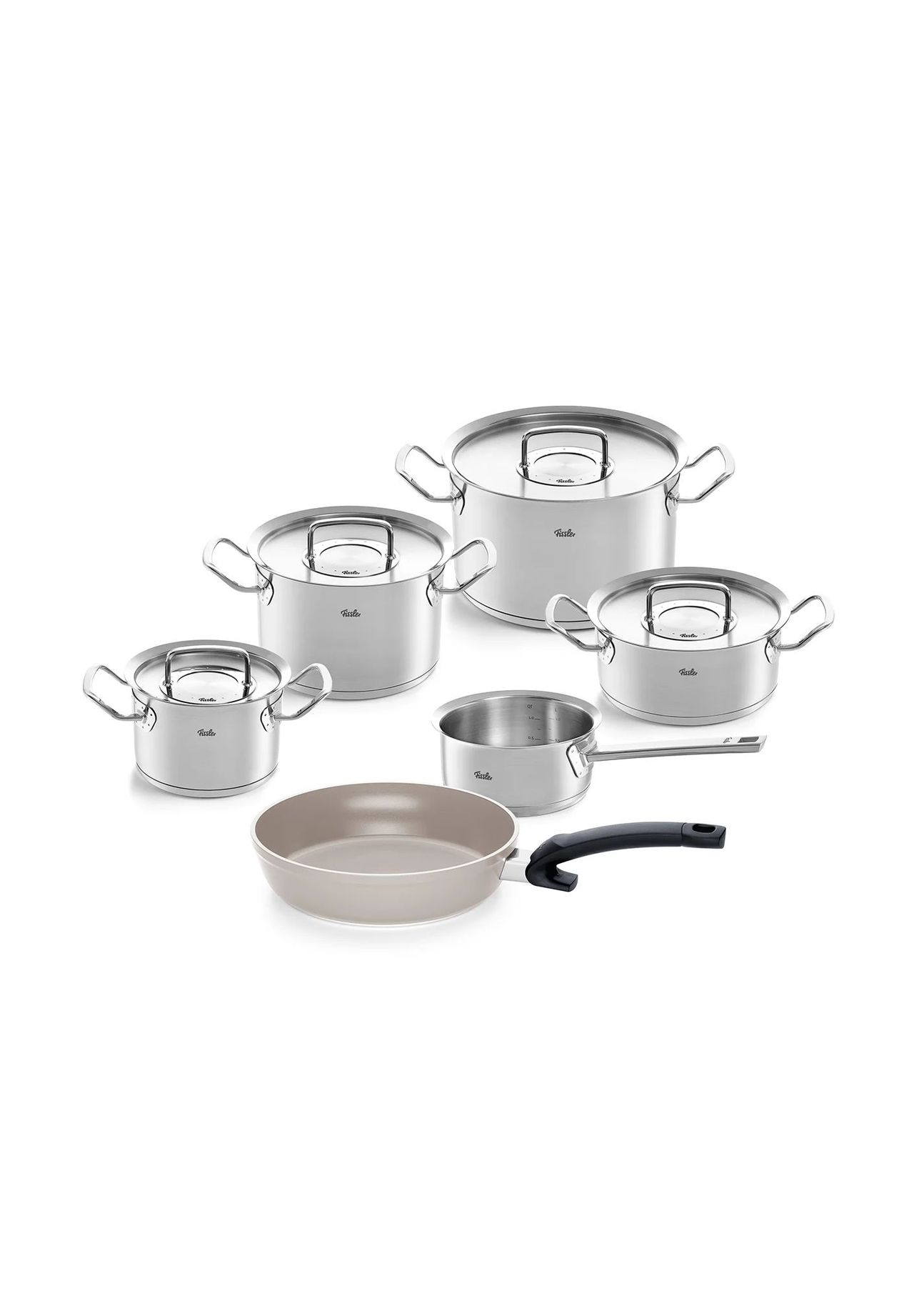 Fissler Topfset 5 teilig, Ceratal Comfort Pfanne, silber, 99