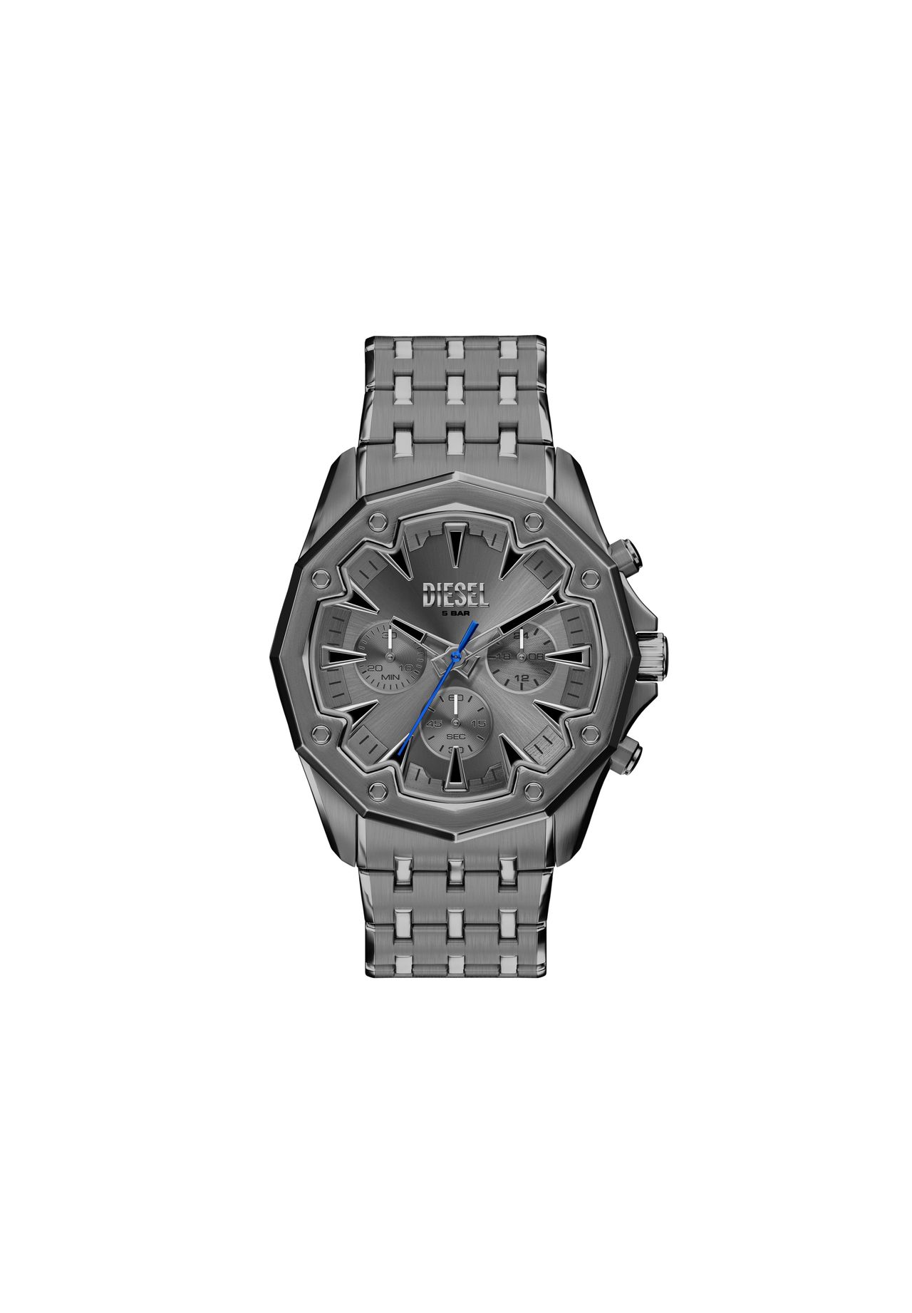 DIESEL® Diesel Herrenuhr Stinger Chronograph mit schwarzem Lederband, DZ4710, Silber, _NULL