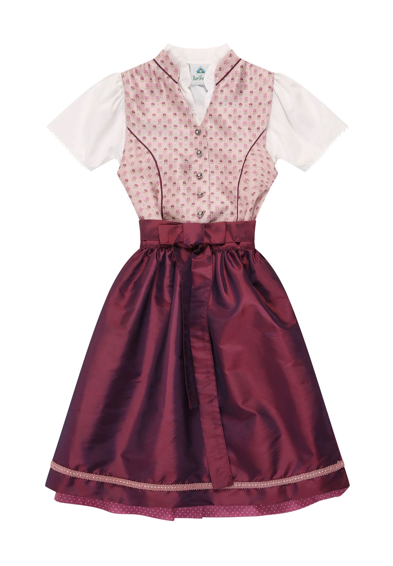 Isar Trachten Dirndl, Bindegürtel, für Kinder, pink|rot, 140