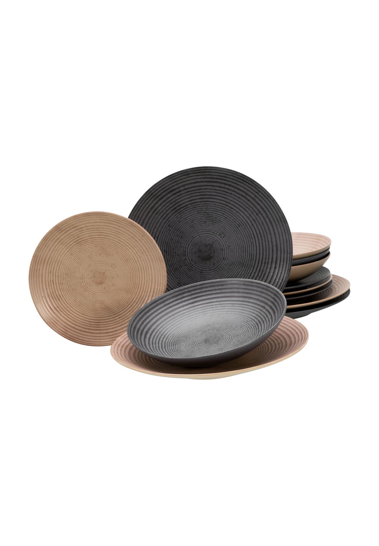 CreaTable Tellerset, 12-teilig, beige|grau