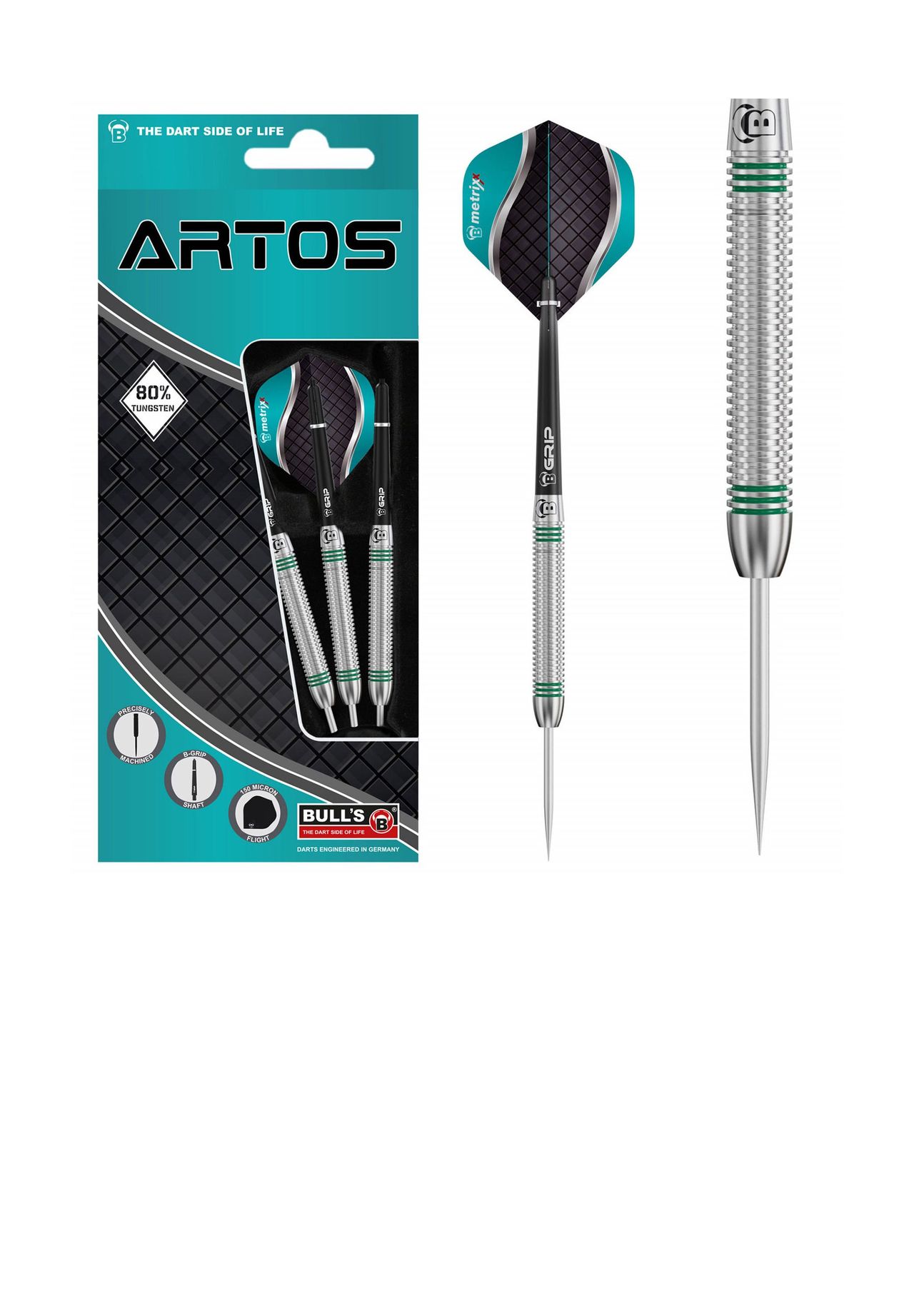 BULL'S® Steeldarts Artos AR1 Dartpfeile 80% Tungsten Darts-Set Anfänger, türkis, 24 Gramm