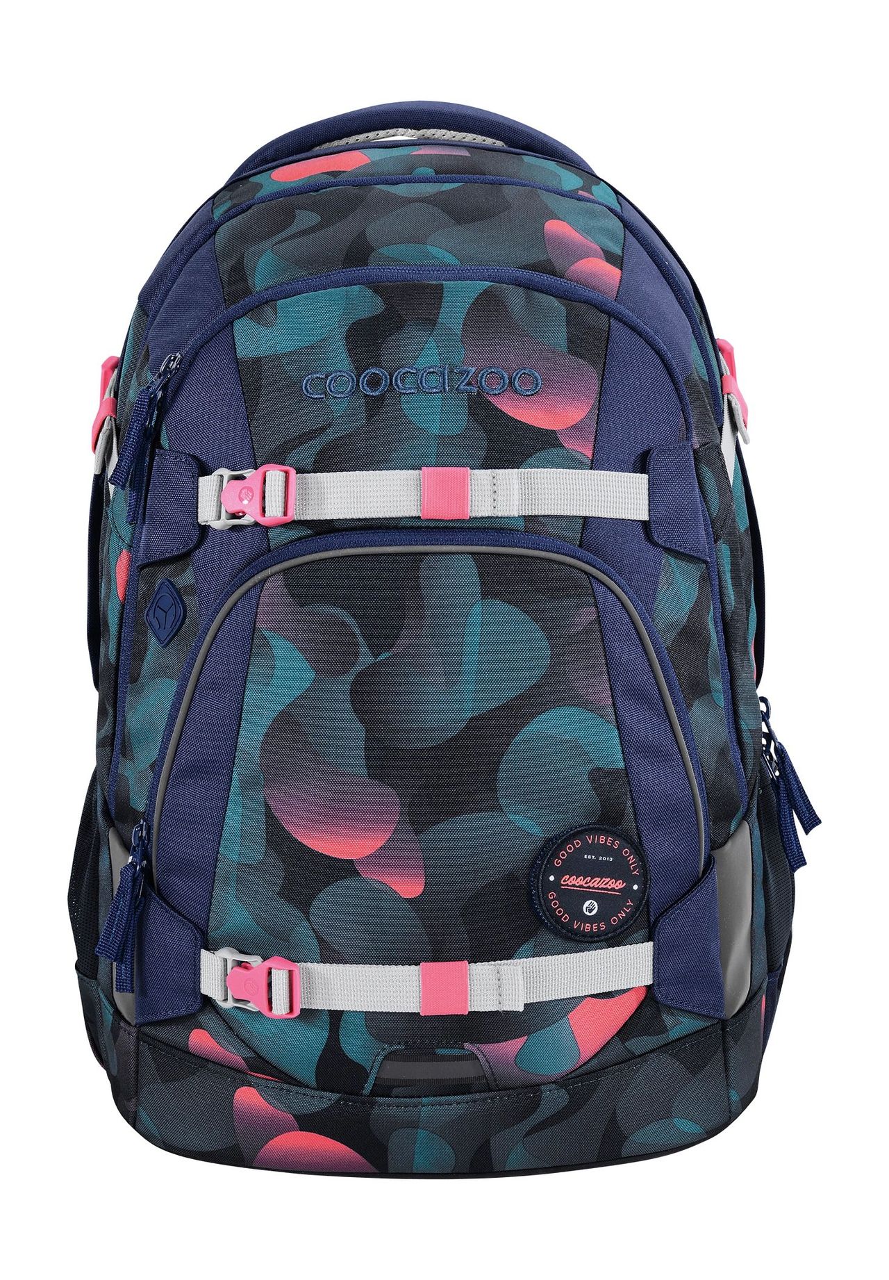 coocazoo Schulrucksack 'Cloudy Peach', Rückenpolster, Emblem, Muster-Mix, für Mädchen, blau