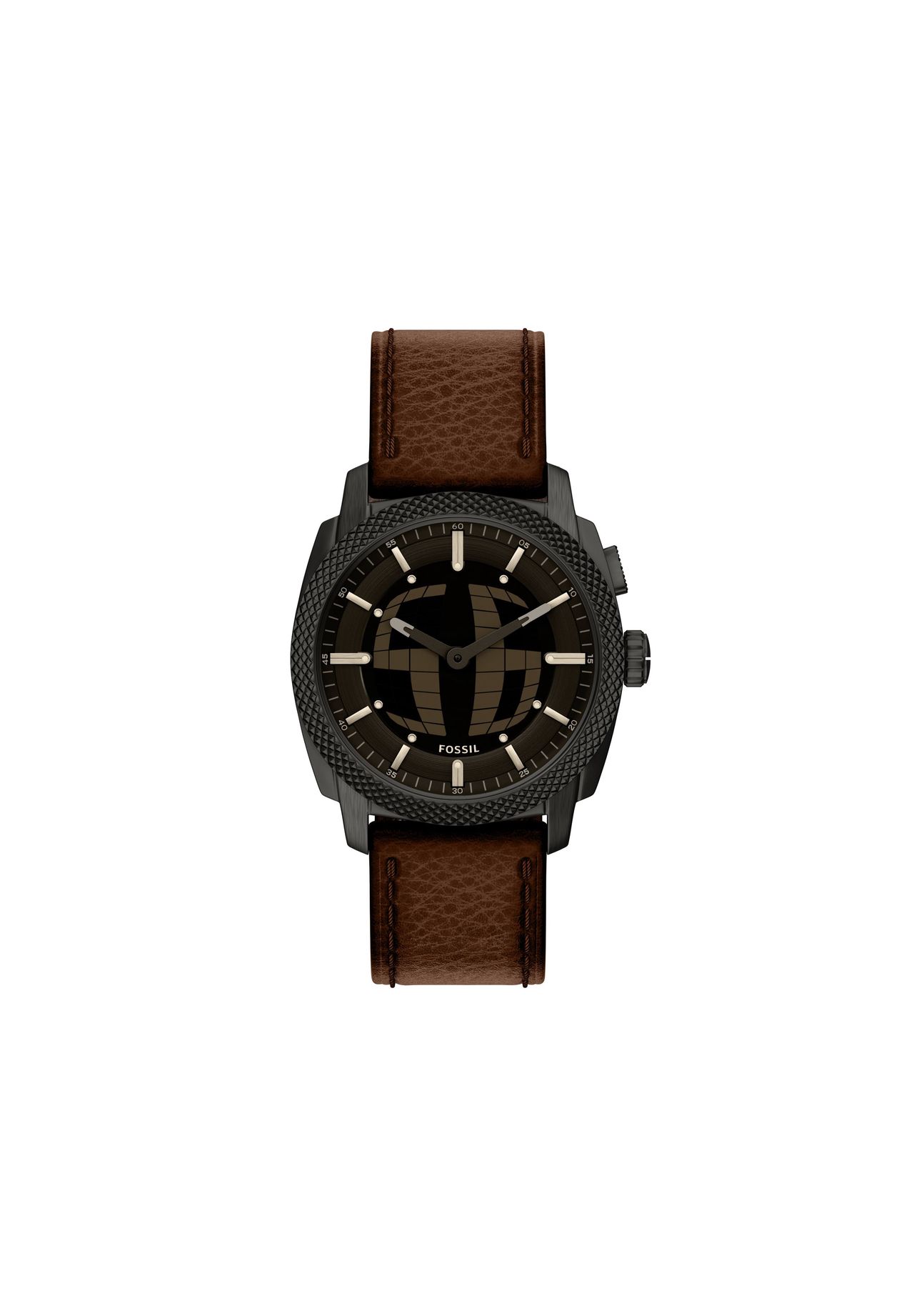 Fossil Herrenuhr Machine Big Tic mit braunem Lederarmband, FS6165, Schwarz, 99