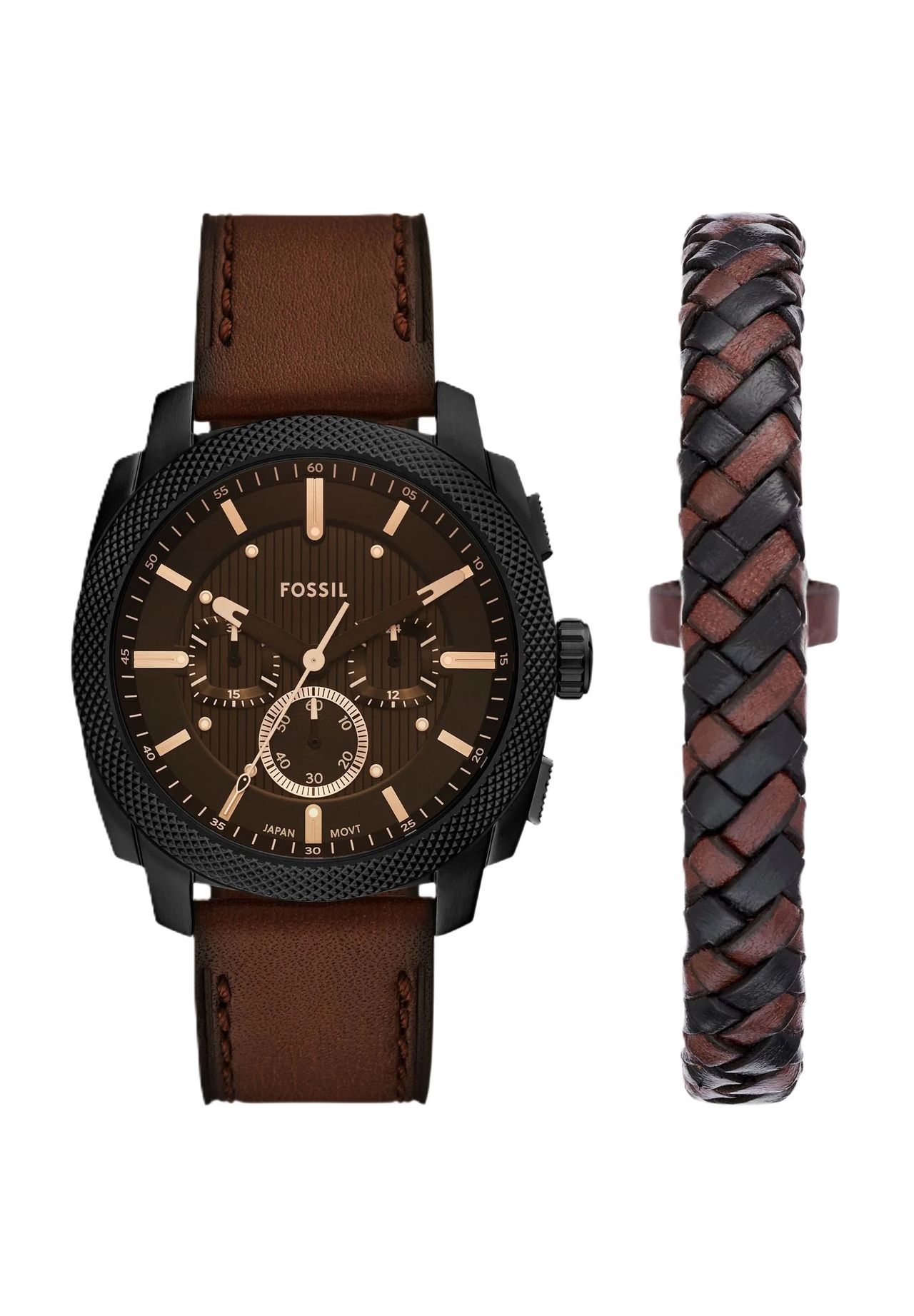 FOSSIL Herren Uhren-Set 'FS6102SET', Chronograph und Lederarmband, BRAUN