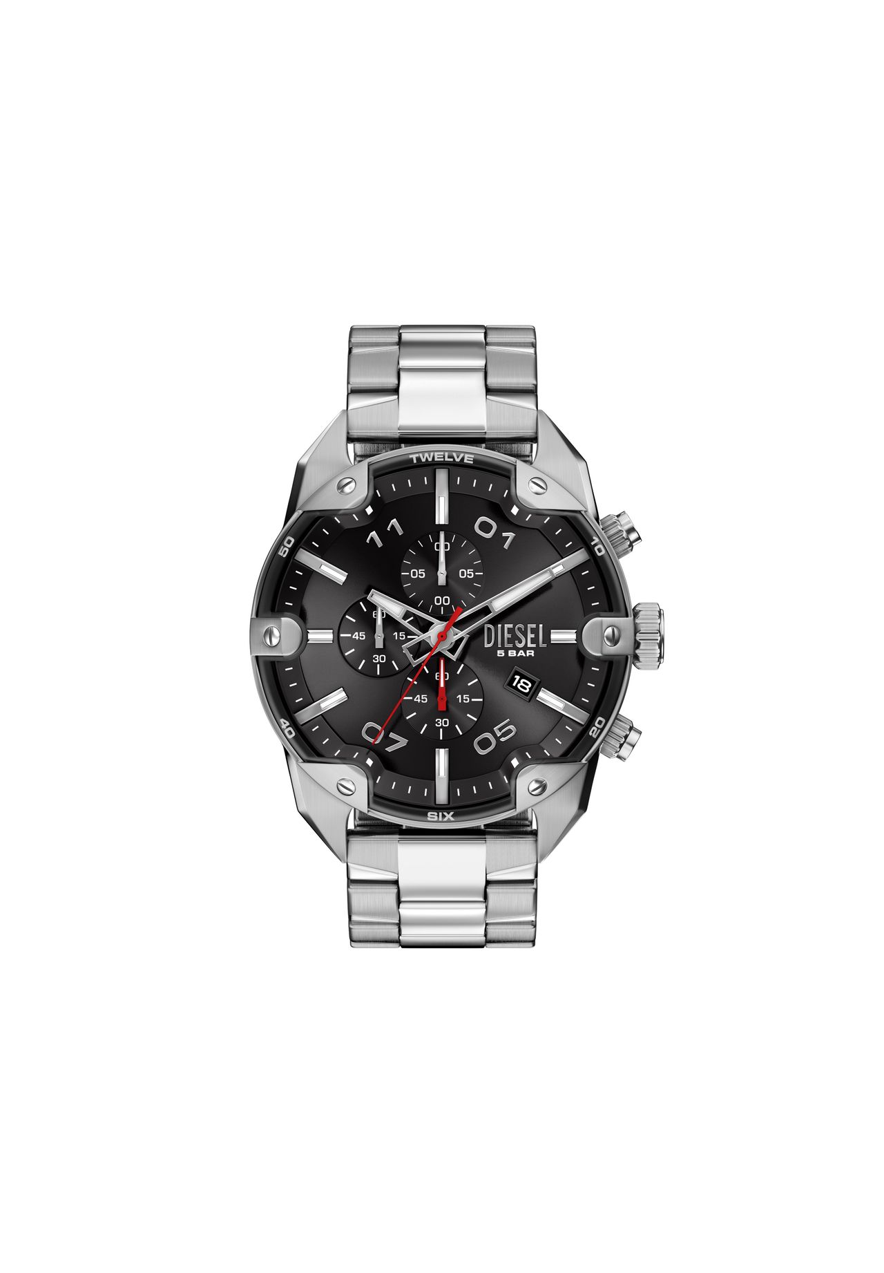 DIESEL® Diesel Herrenuhr Spiked Chronograph Leder schwarz, DZ4703, Blau, _NULL
